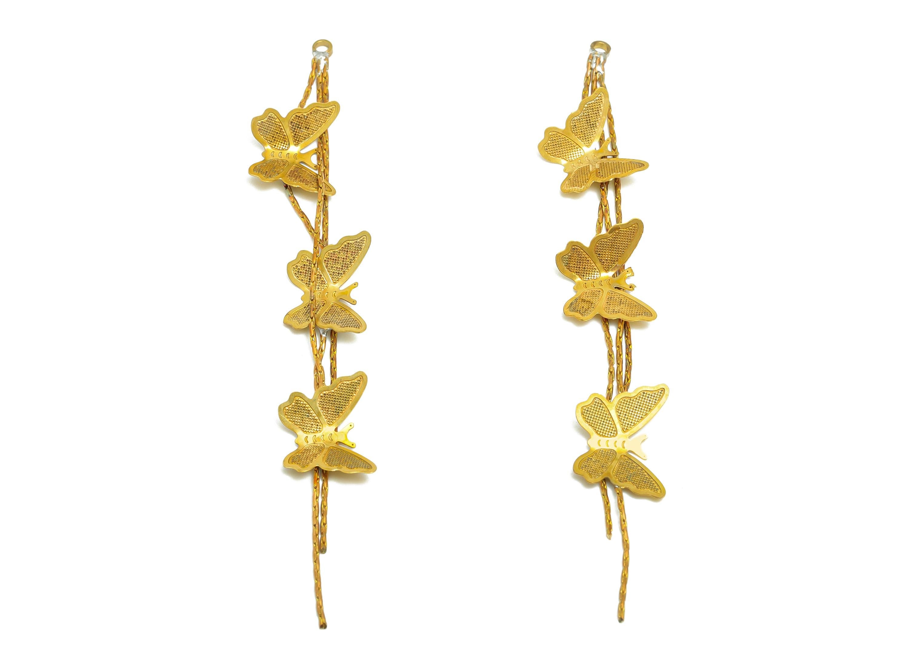 Butterfly Dangle Earring - Raw Brass Elegant Butterfly Tassel Charm - Whimsical Jewelry - Nature-Inspired Jewelry - 81x10x1mm - PP10982 - DOMEDBAZAAR