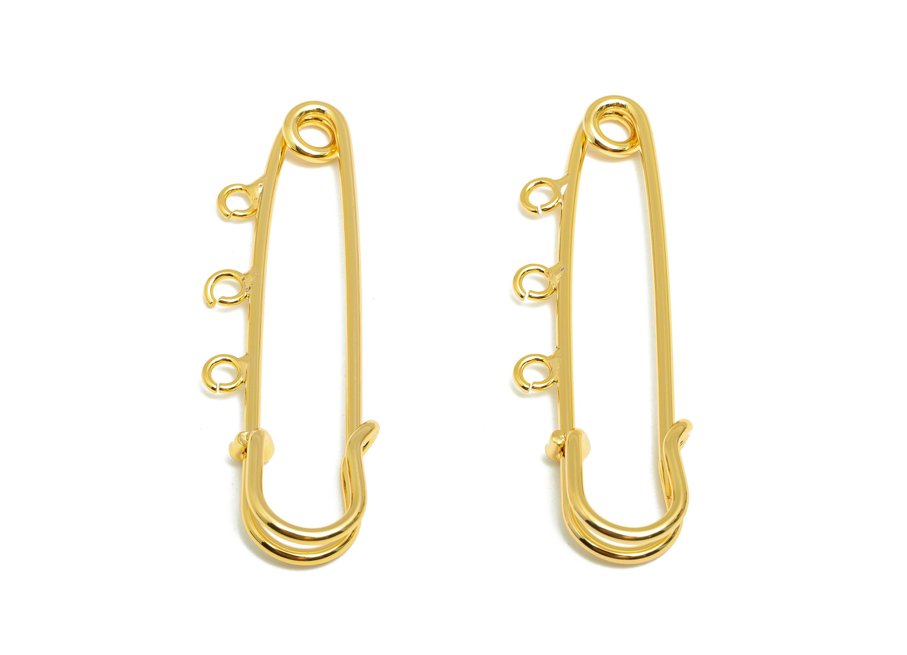 Gold Safety Pin - Brass Safety Pin Charm Holder - Safety Pin With loop Connector - 18K Real Gold Plated - Connector Pin - 50x15x5mm-RGP10289 - DOMEDBAZAAR