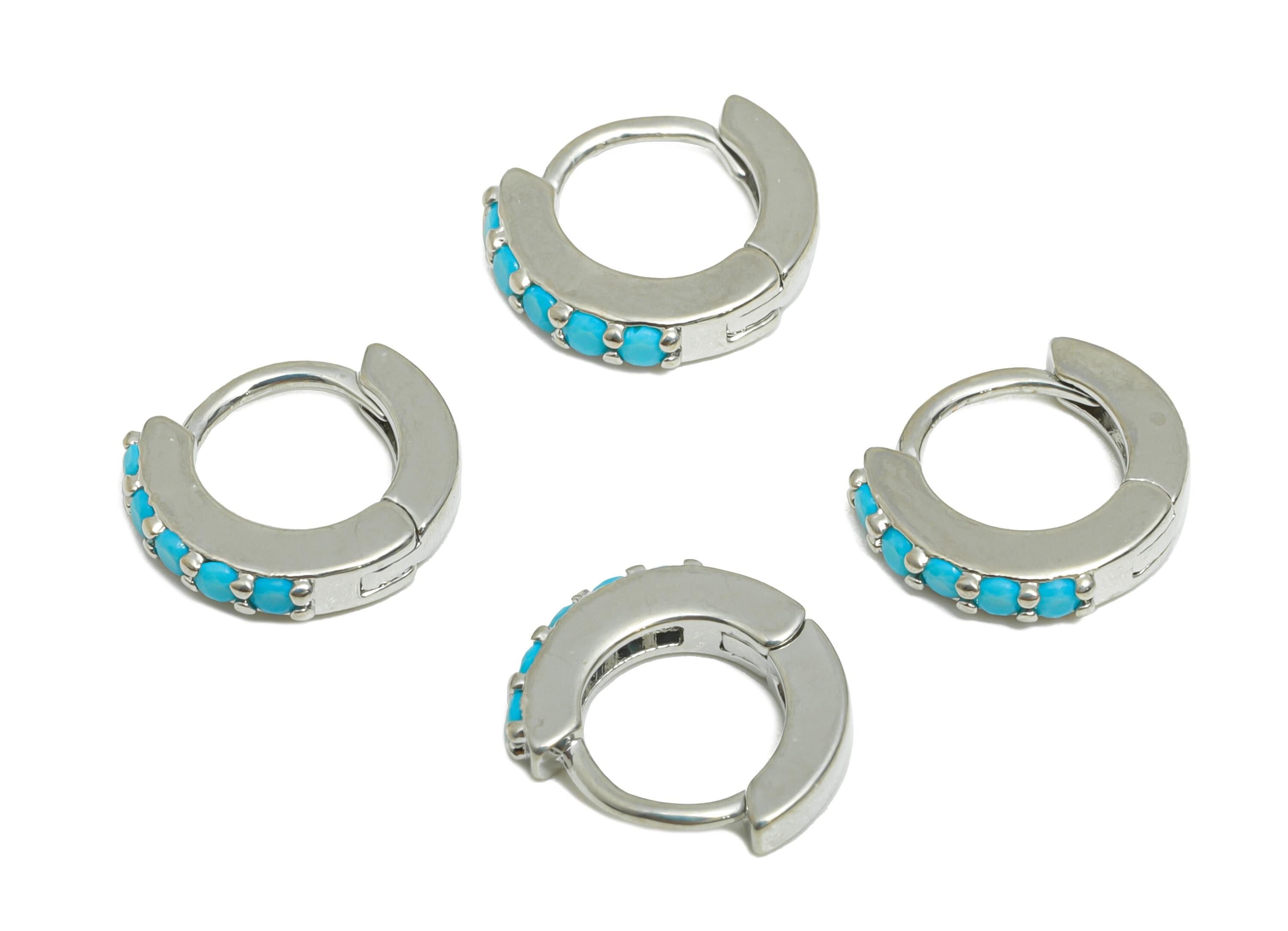 Gold Hoop Earring - Brass Zircon Modern Huggie Hoop Earring - Classic Style Hoop Earring - 18k Real White Gold Plated - 9.5x8x2mm - RGP10265 - DOMEDBAZAAR