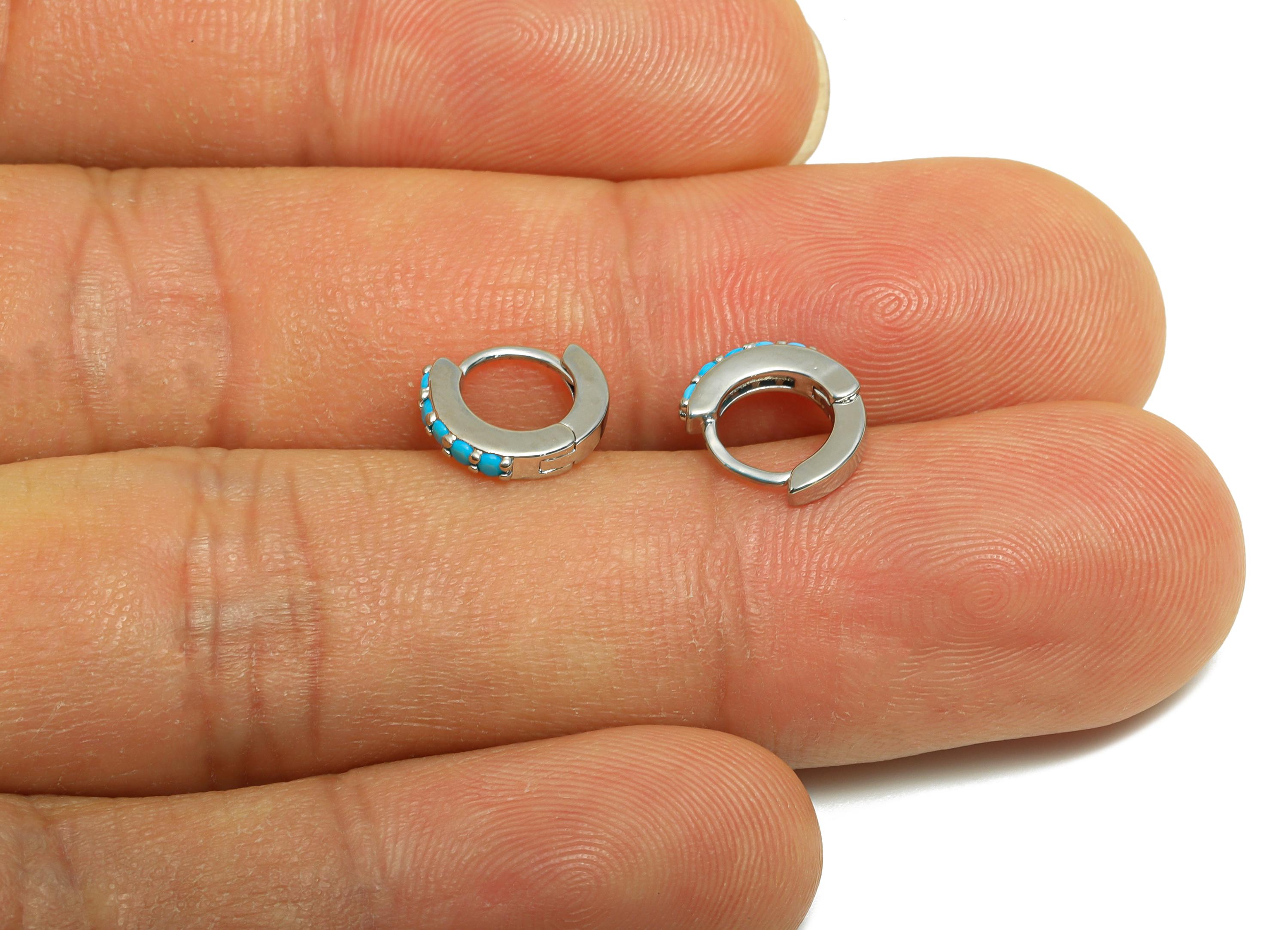 Gold Hoop Earring - Brass Zircon Modern Huggie Hoop Earring - Classic Style Hoop Earring - 18k Real White Gold Plated - 9.5x8x2mm - RGP10265 - DOMEDBAZAAR