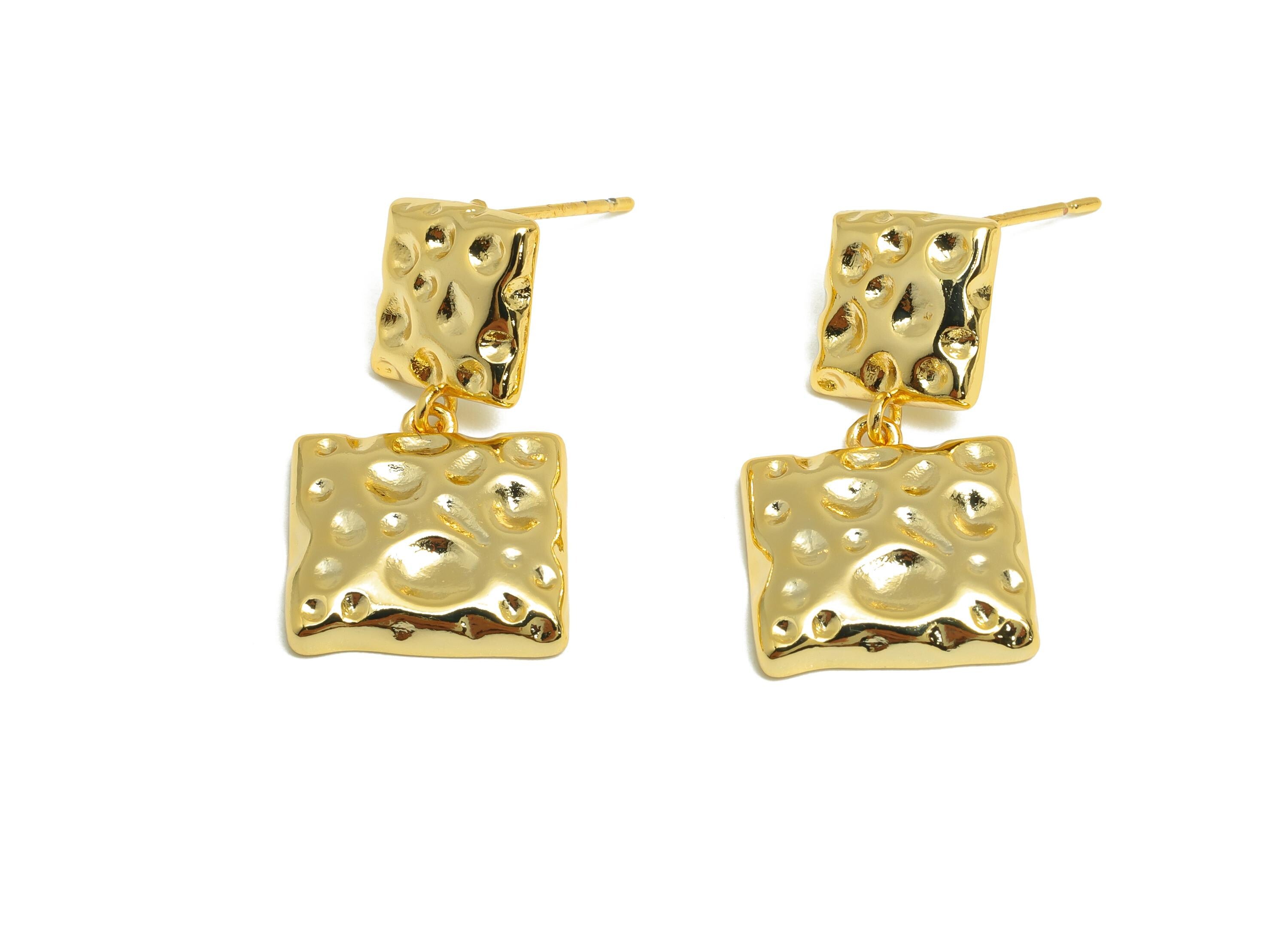 Dangle Earring Stud - Brass Dangle Square Jewelry - Modern Earring Post - Gold Chic Layered Stud - 18K Real Gold Plated - 13x11x2mm- RGP9163 - DOMEDBAZAAR