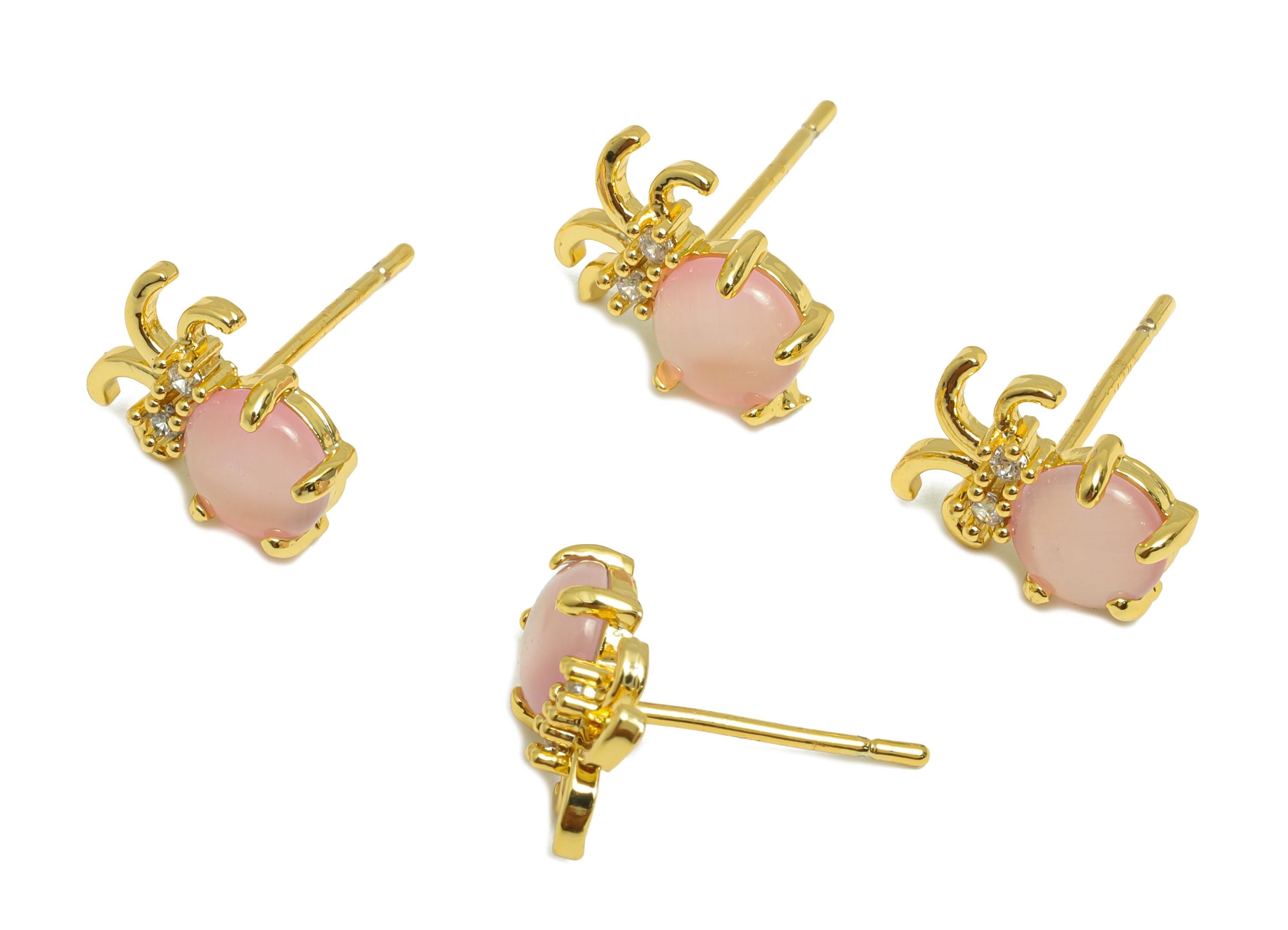 Elegant Pink Earrings - Brass Petite Gold Earring Stud - Dainty Stud Earring - Gold Jewelry - 18K Real Gold Plated - 10x8x3.77mm - RGP9170 - DOMEDBAZAAR