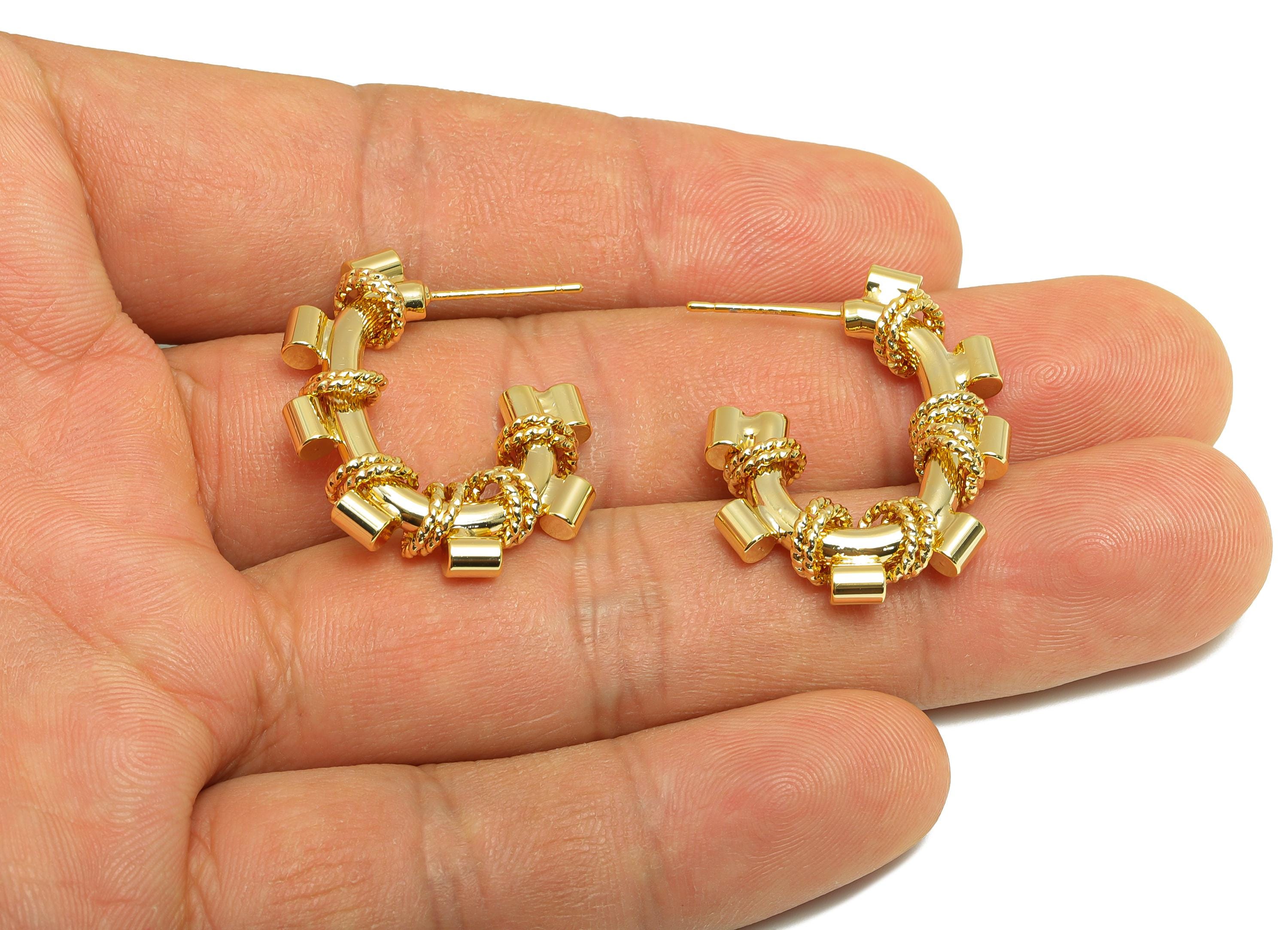 Twisted Rope Hoop Earring - Brass Bold Hoop Earring Stud - Trendy Chain Hoop - Modern Jewelry - 18K Real Gold Plated - 30x23x3mm - RGP9173 - DOMEDBAZAAR