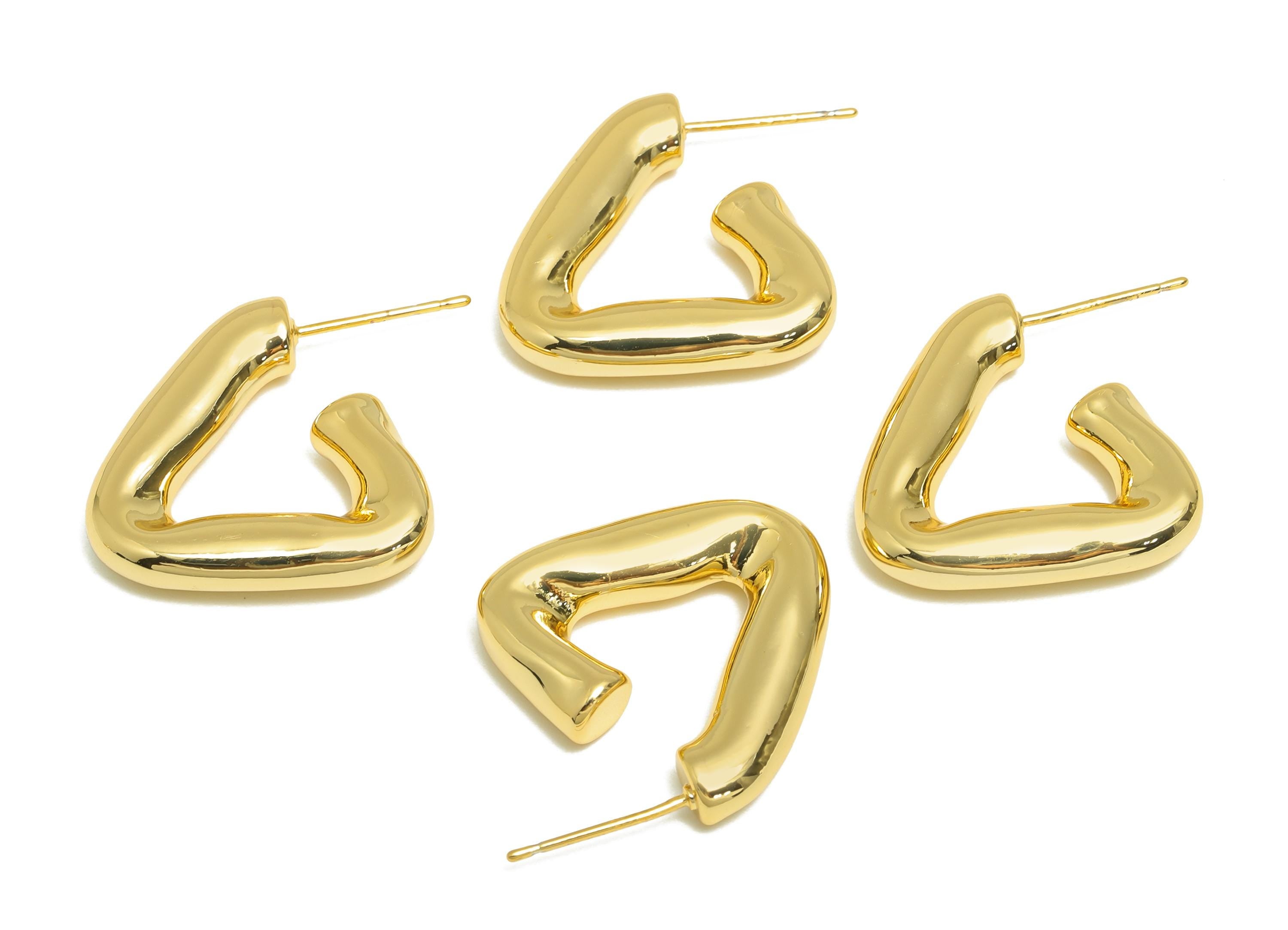 Triangle Hoop Earring - Brass Bold Hoop Earring Stud - Trendy Geometry Hoop - Modern Jewelry - 18K Real Gold Plated - 22x22x4mm - RGP9174 - DOMEDBAZAAR