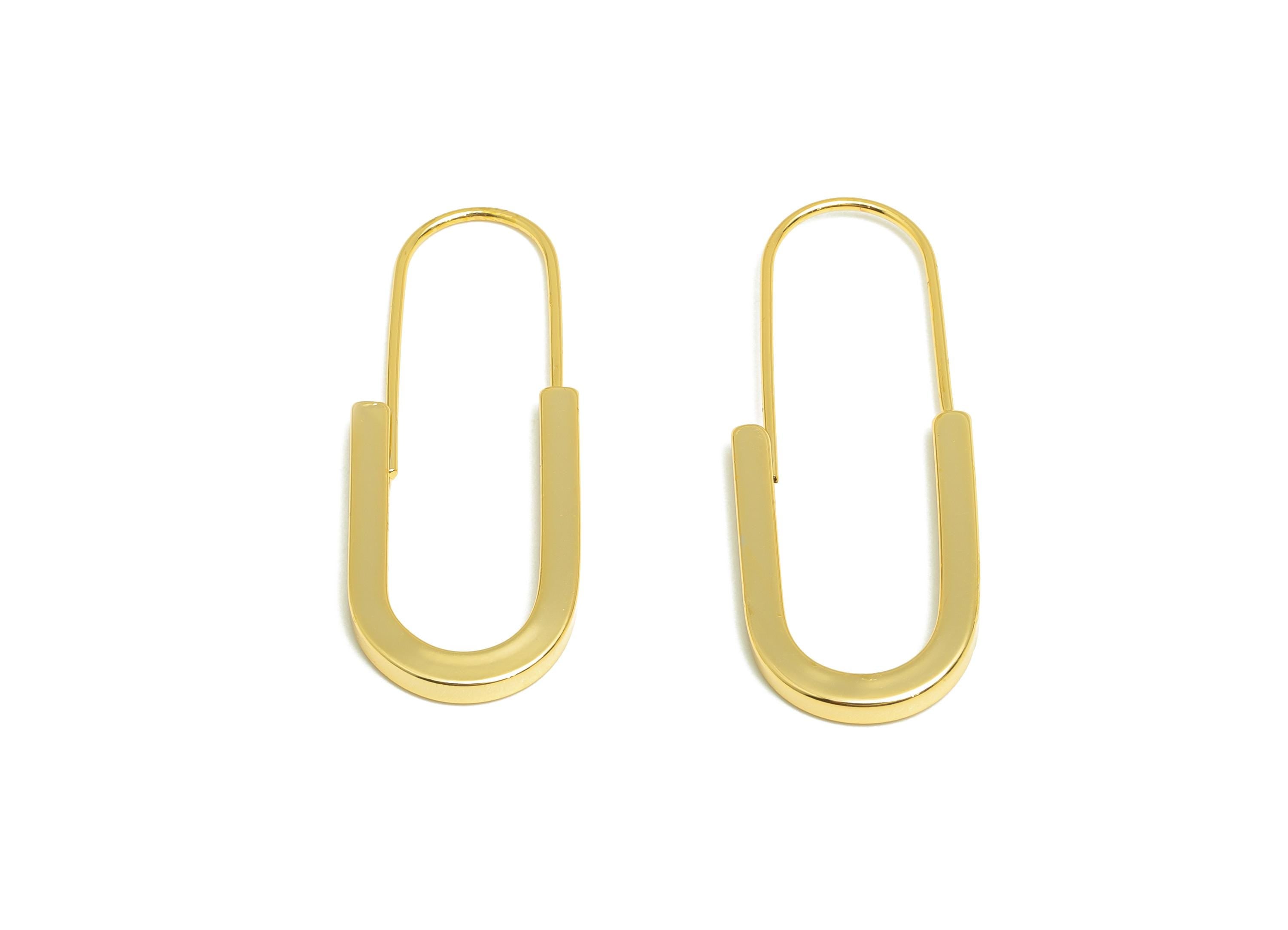 Gold Hoop Earring - Brass Modern Hoop Earring - Brass Geometry Hoop Jewelry - Trendy Jewelry - 18K Real Gold Plating - 40x15x2mm - RGP9180 - DOMEDBAZAAR