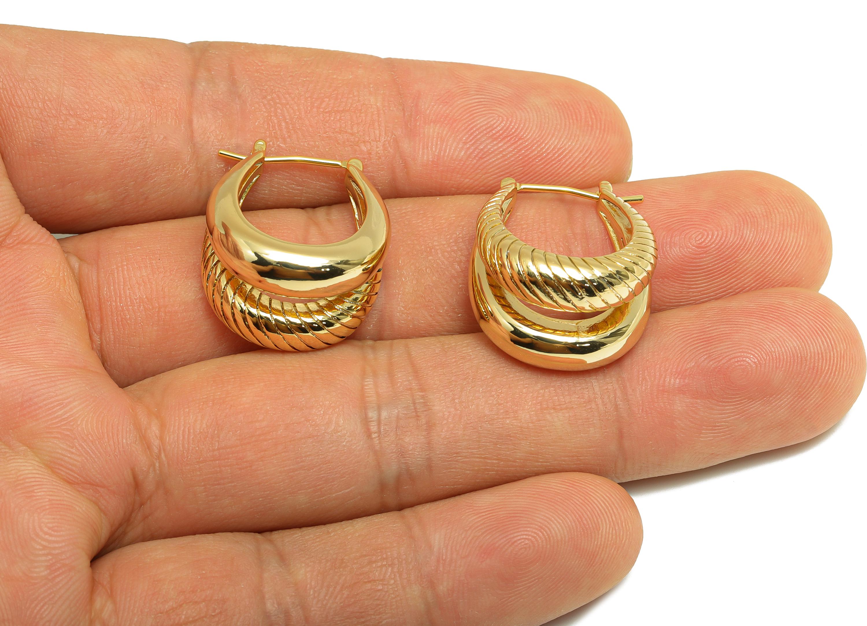 Brass Textured Hoop Earring - Brass Modern Gold Hoop Earring - Hinged Back Hoop - Chic Jewelry - 18K Real Gold Plated - 24x18x3mm -RGP9184 - DOMEDBAZAAR