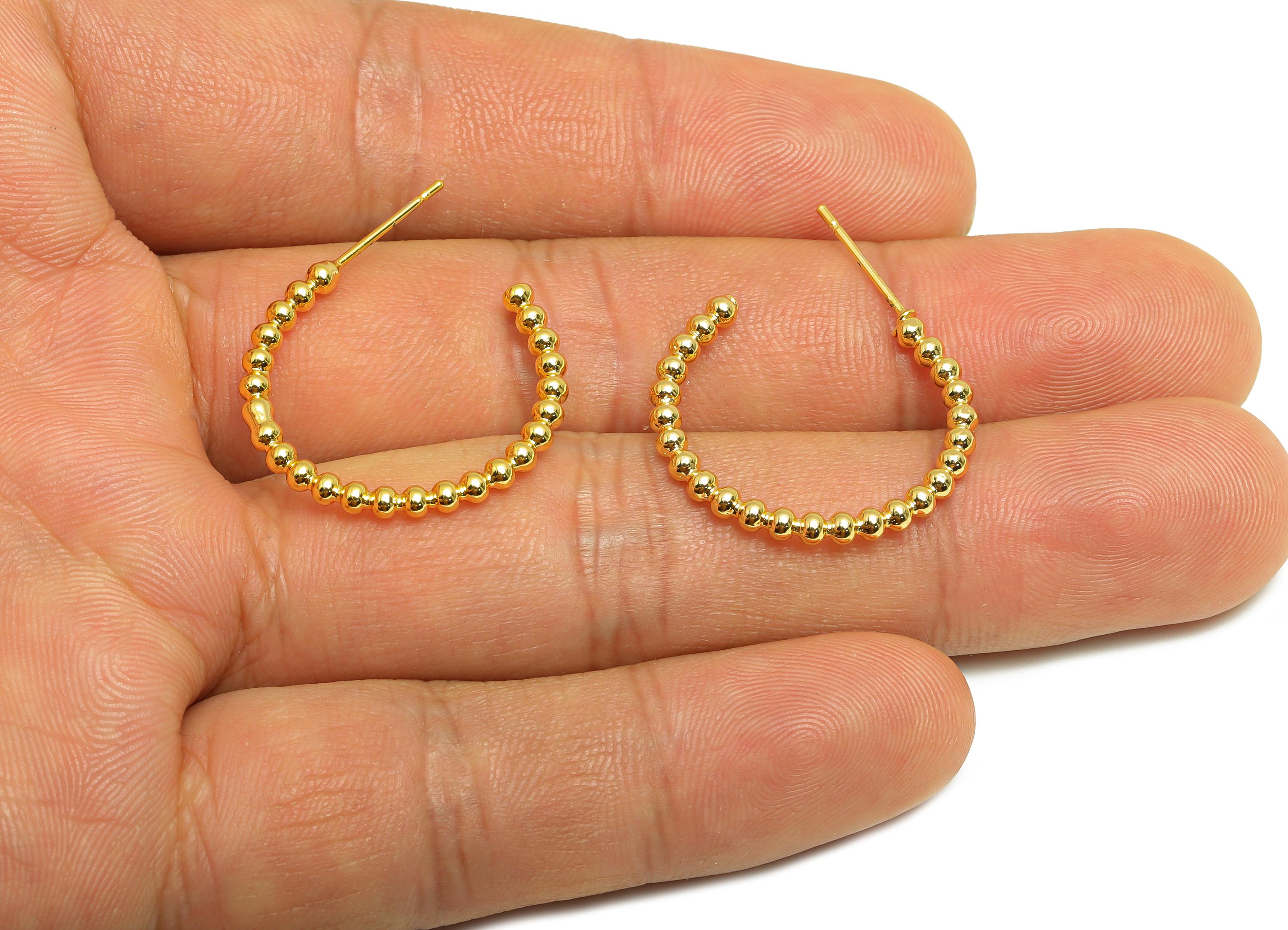 Brass Beaded Hoop Earring - Gold Open Hoop Earring Post - Luxury Hoop Earring - Modern Jewelry - 18K Real Gold Plated - 23x20x2mm - RGP9188 - DOMEDBAZAAR