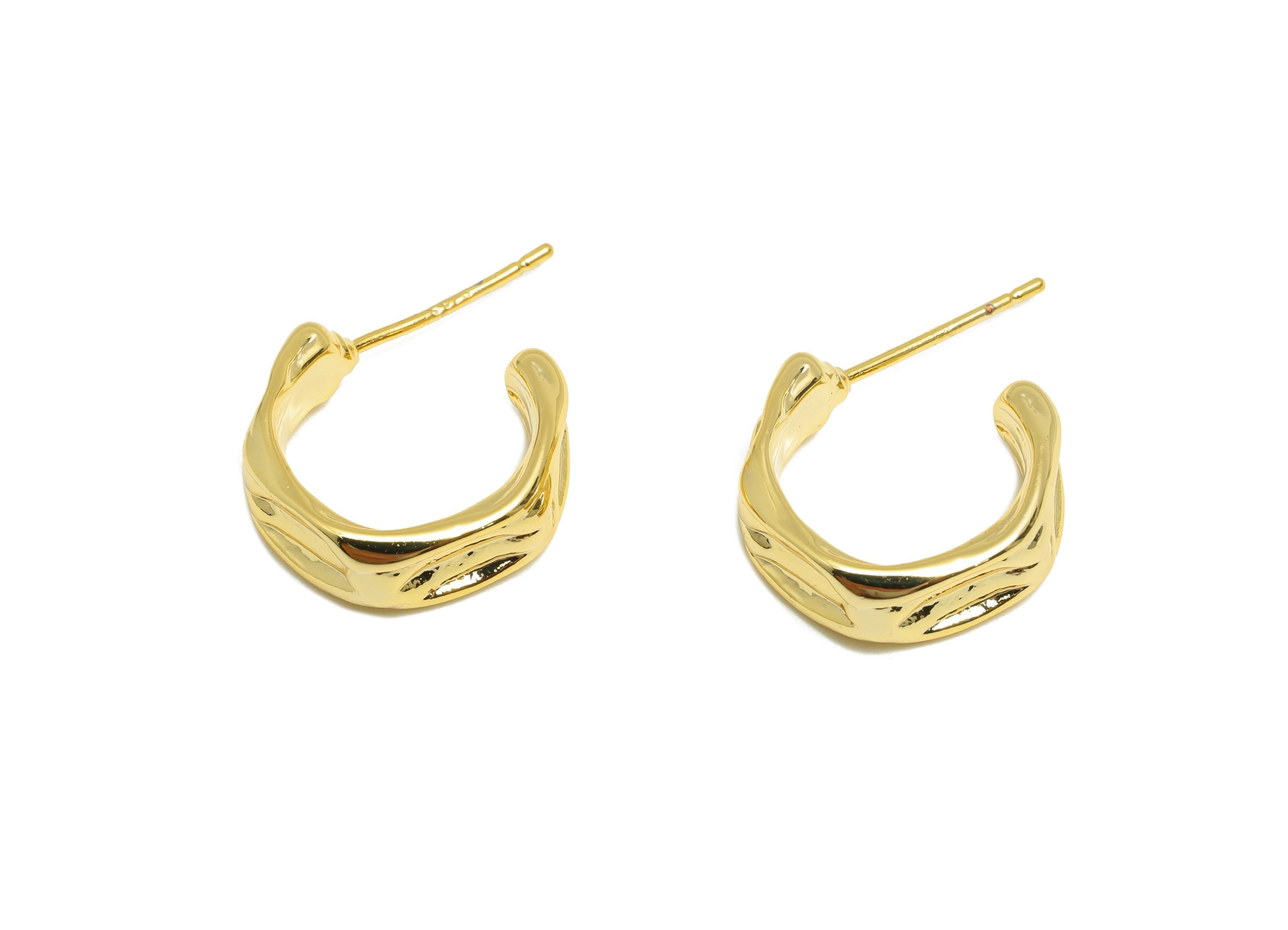 Brass Textured Hoop Earring - Gold Classic Earring Post - Luxury Hoop Earring - Modern Jewelry - 18K Real Gold Plated - 14.63x5x1mm- RGP9189 - DOMEDBAZAAR