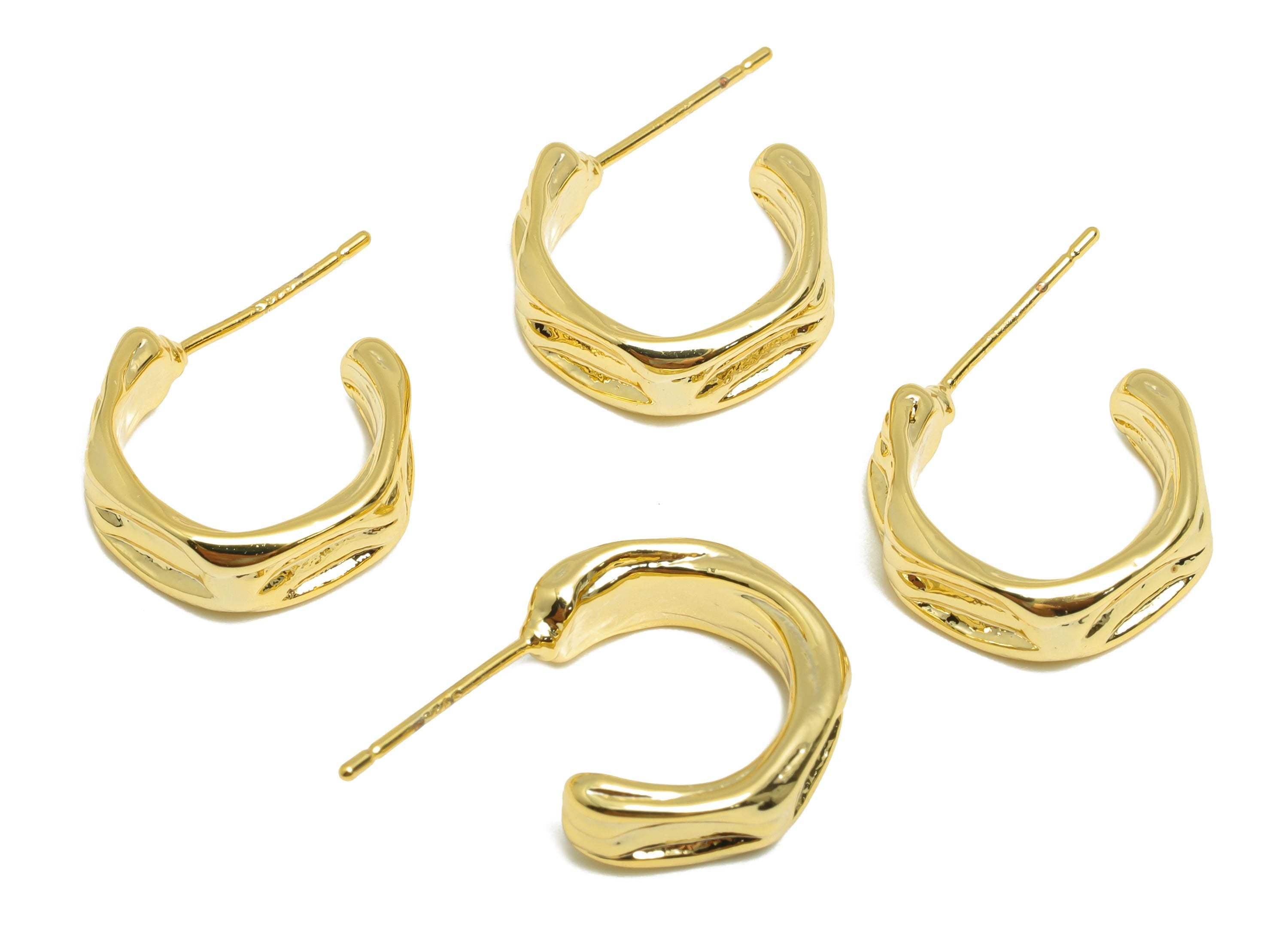 Brass Textured Hoop Earring - Gold Classic Earring Post - Luxury Hoop Earring - Modern Jewelry - 18K Real Gold Plated - 14.63x5x1mm- RGP9189 - DOMEDBAZAAR