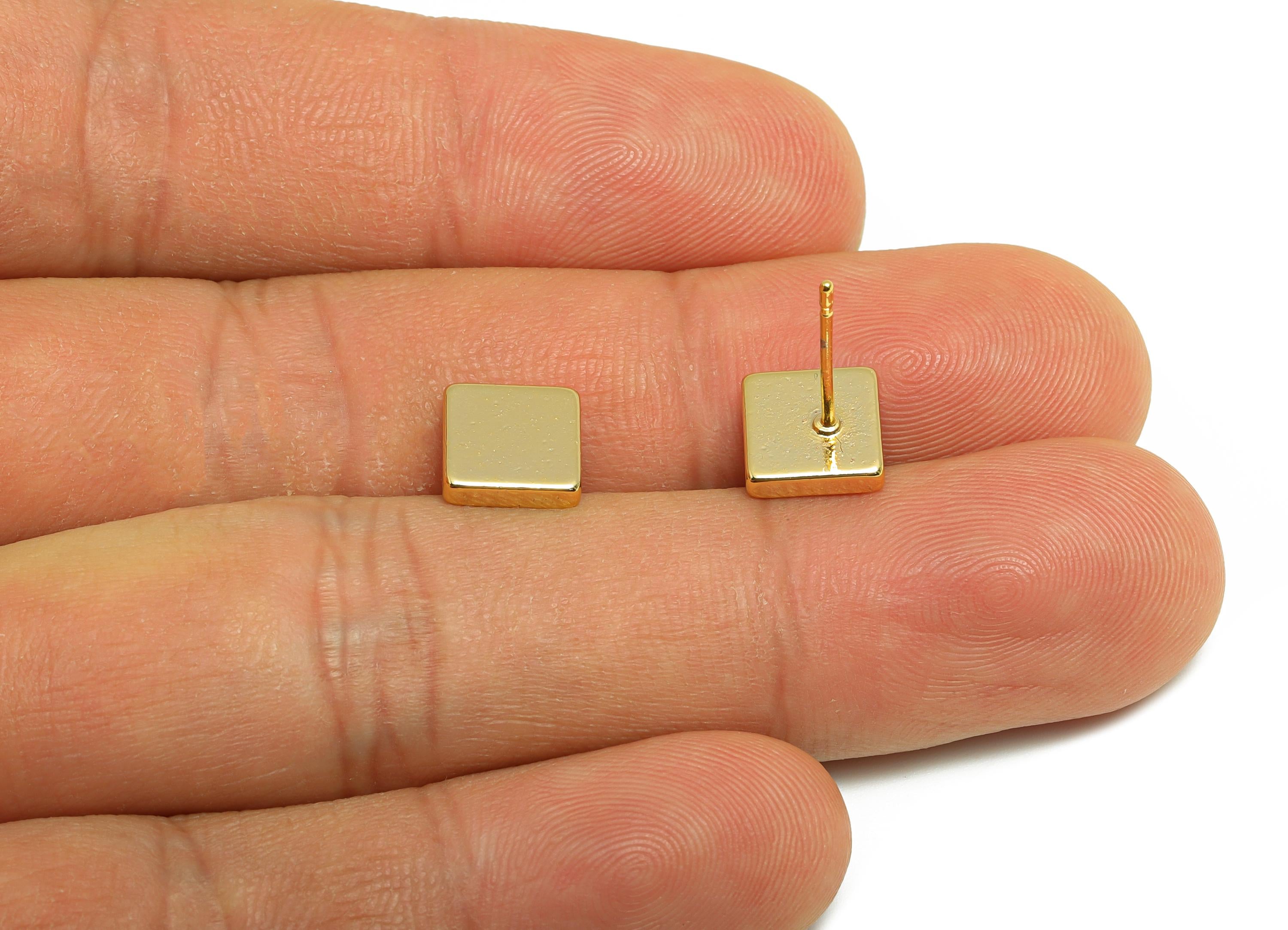 Brass Square Earring - Gold Geometry Earring Post - Brass Modern Earring - Minimalist Jewelry - 18K Real Gold Plated - 7x7x1mm - RGP9190 - DOMEDBAZAAR