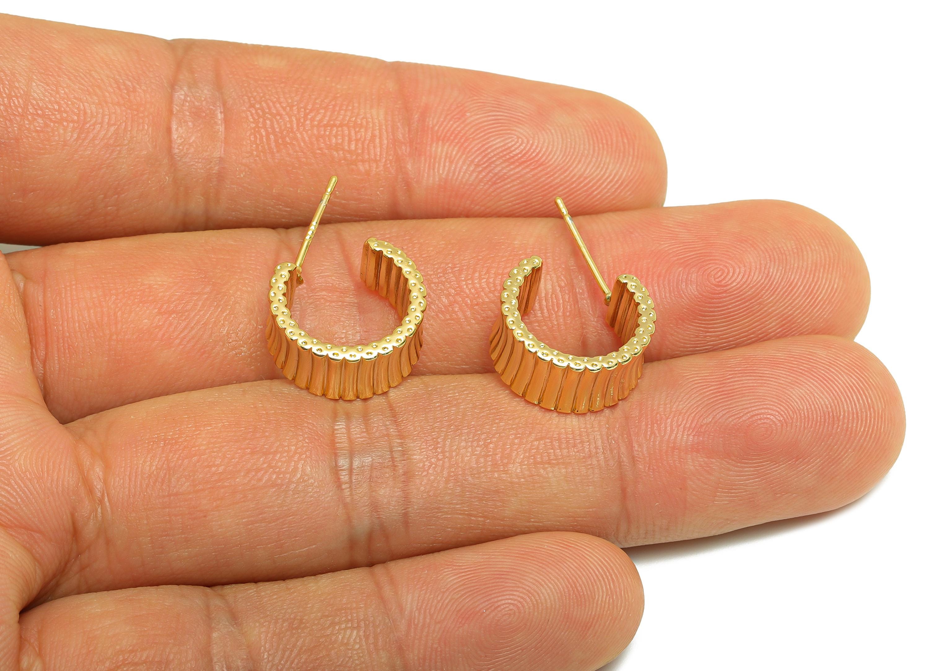 Chunky Hoop Earring Stud - Gold Textured Hoop - Brass Chunky Hoop Earring - Modern Jewelry - 18K Real Gold Plated - 13x12.54x1mm - RGP9191 - DOMEDBAZAAR