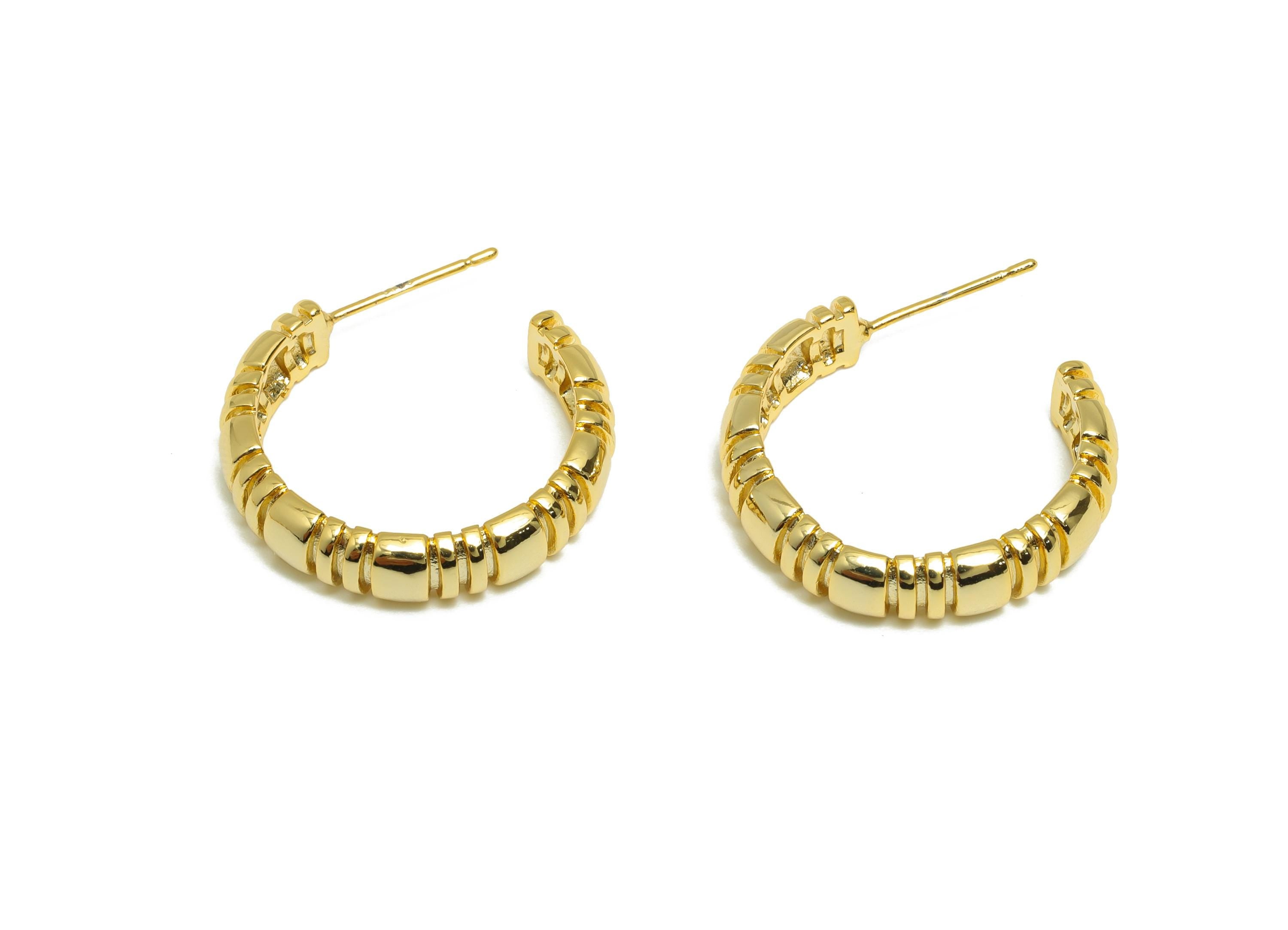 Textured Hoop Earring Stud - Gold Brass Unique Hoop - Brass Geometric Hoop - Modern Jewelry - 18K Real Gold Plated - 24x21x2.22mm - RGP9202 - DOMEDBAZAAR