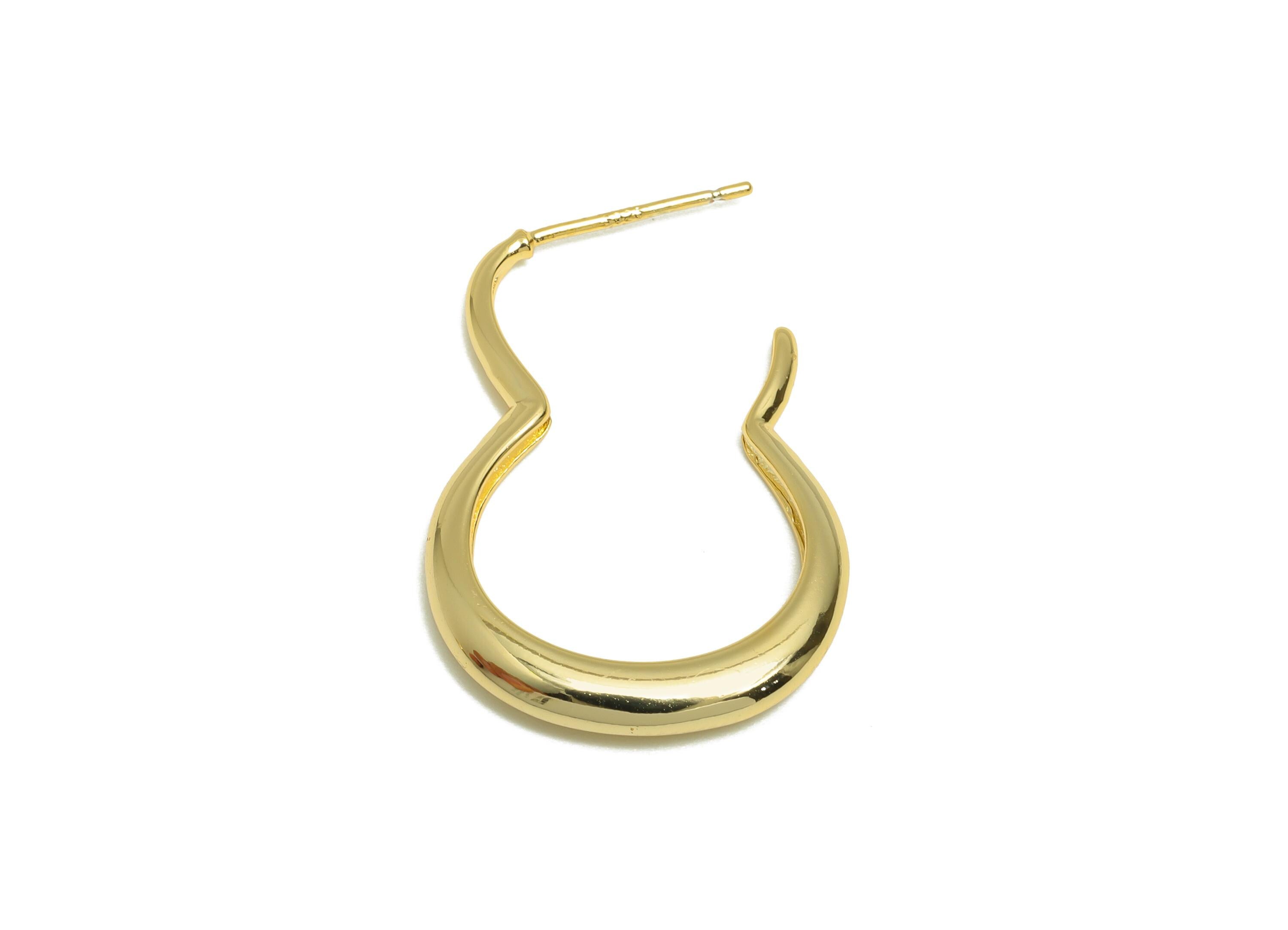 Abstract Earring Stud - Curved Gold Hoop Earring Post - Brass Fluid Hoop Earring - Modern Jewelry - 18K Real Gold Plated - 29x20x3mm-RGP9225 - DOMEDBAZAAR