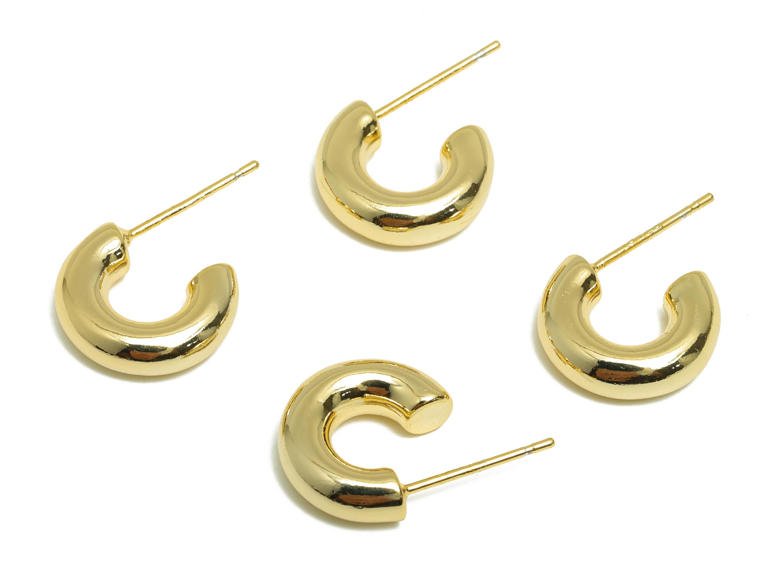 Mini Hoop Earring Stud - Gold Minimalist Hoop - Brass Sleek Gold Jewelry - Modern Jewelry - 18K Real Gold Plated - 13x10x4mm - RGP9210 - DOMEDBAZAAR