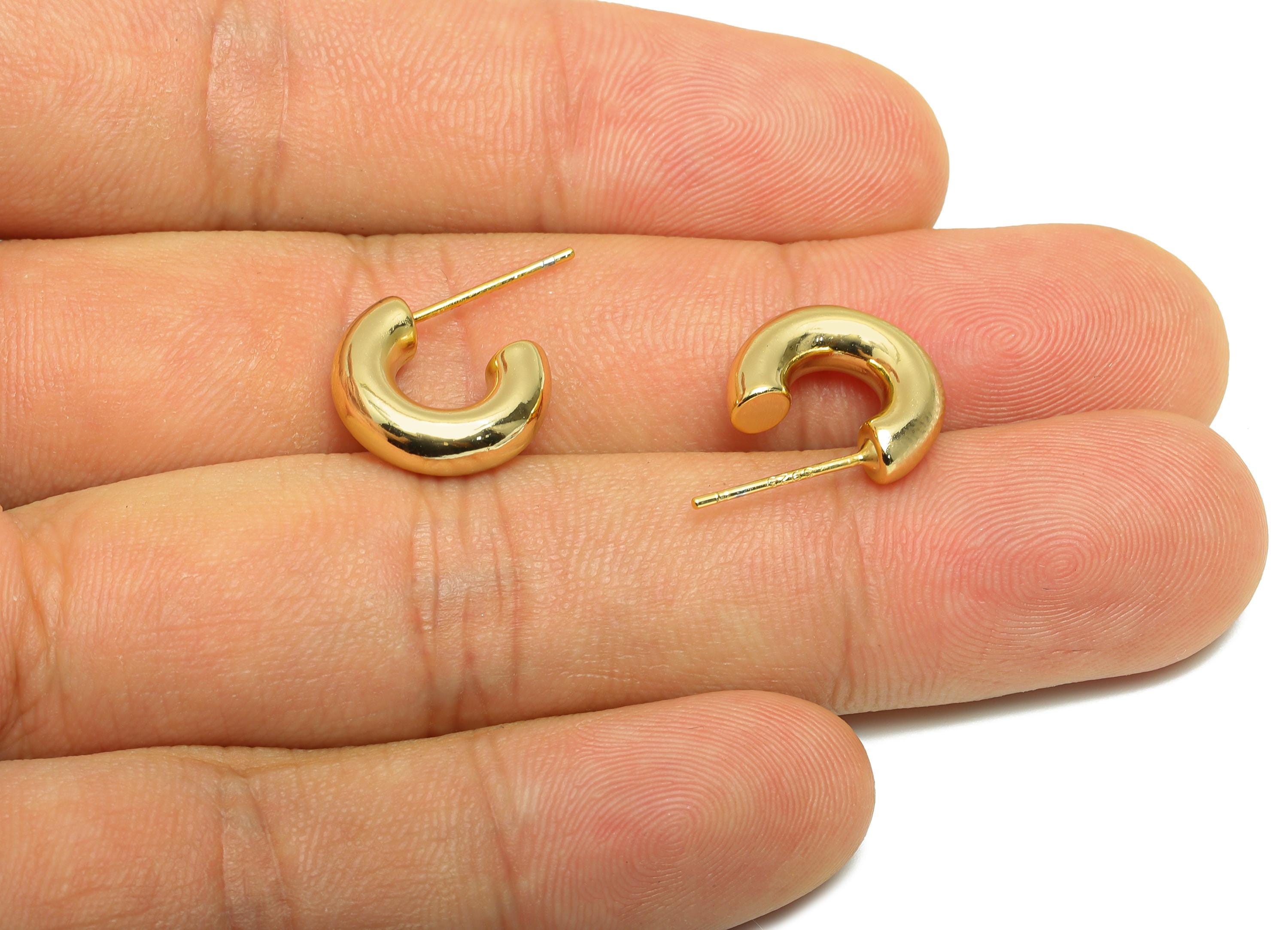 Mini Hoop Earring Stud - Gold Minimalist Hoop - Brass Sleek Gold Jewelry - Modern Jewelry - 18K Real Gold Plated - 13x10x4mm - RGP9210 - DOMEDBAZAAR