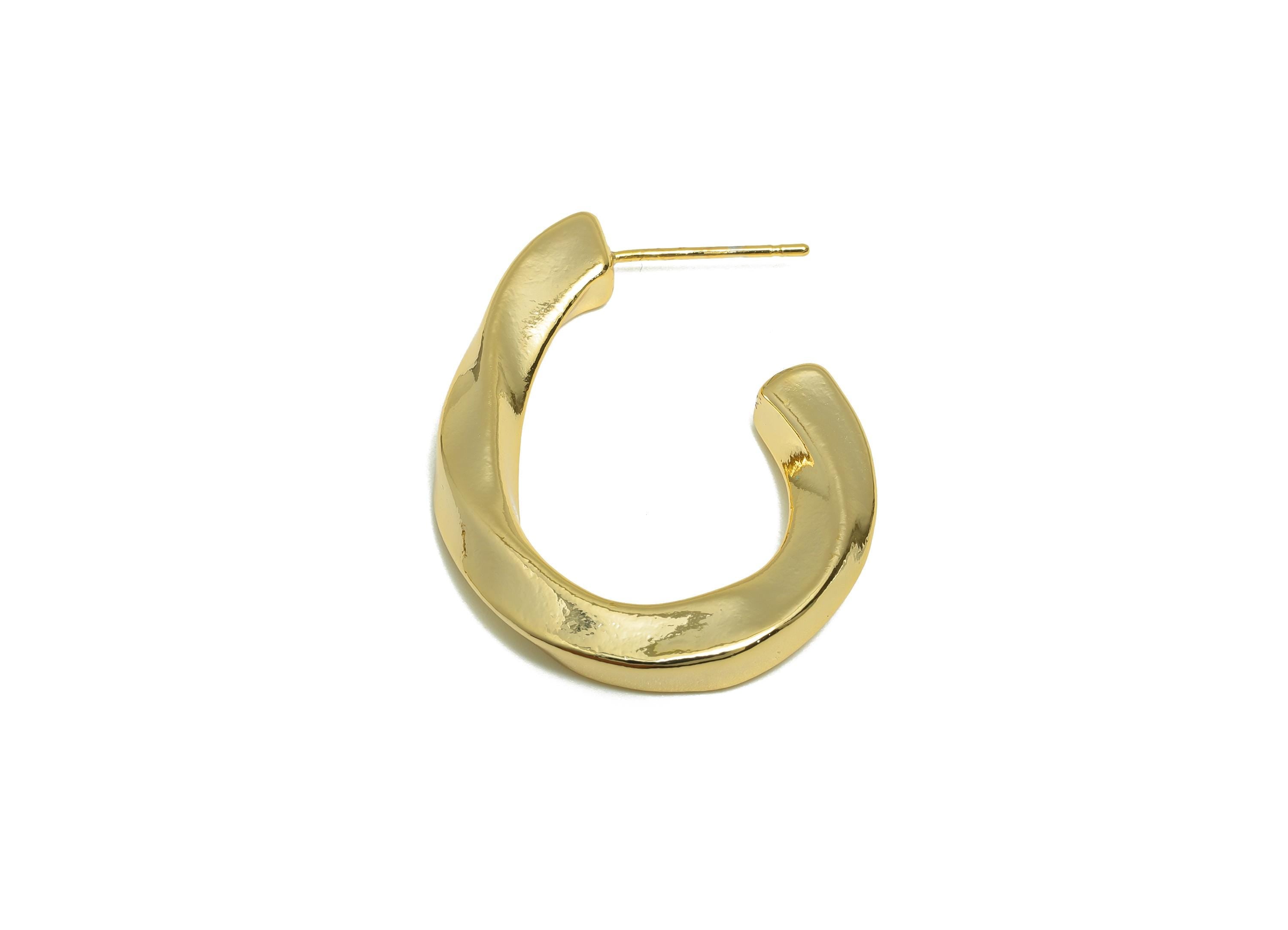 Twisted Gold Earring - Gold Trendy Curved Hoop Earrings - Brass Luxe Gold Fashion Earring - 18K Real Gold Plated - 32x25x3.82mm - RGP9206 - DOMEDBAZAAR