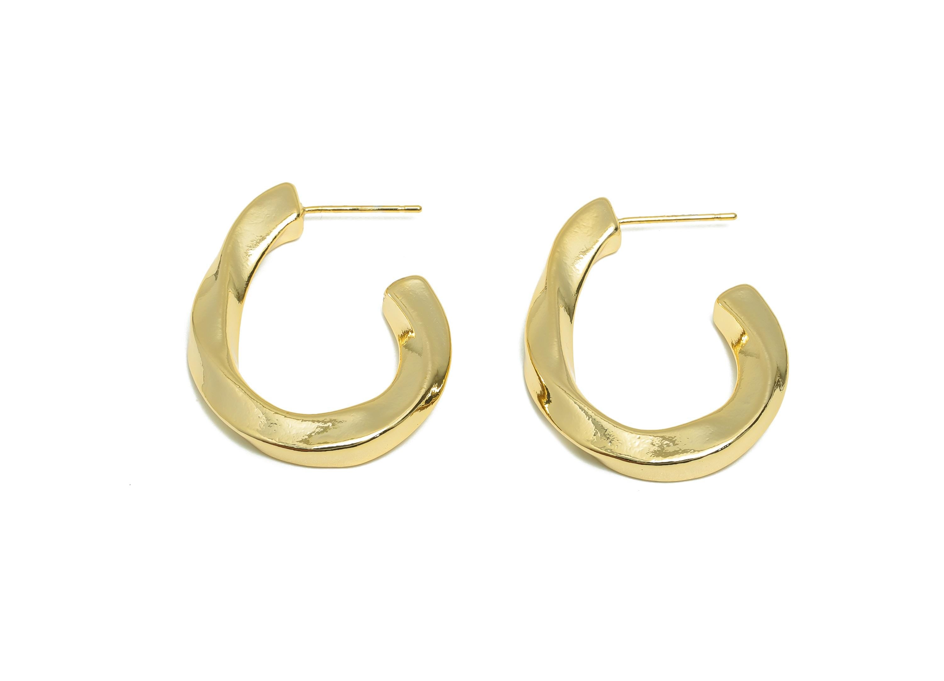 Twisted Gold Earring - Gold Trendy Curved Hoop Earrings - Brass Luxe Gold Fashion Earring - 18K Real Gold Plated - 32x25x3.82mm - RGP9206 - DOMEDBAZAAR