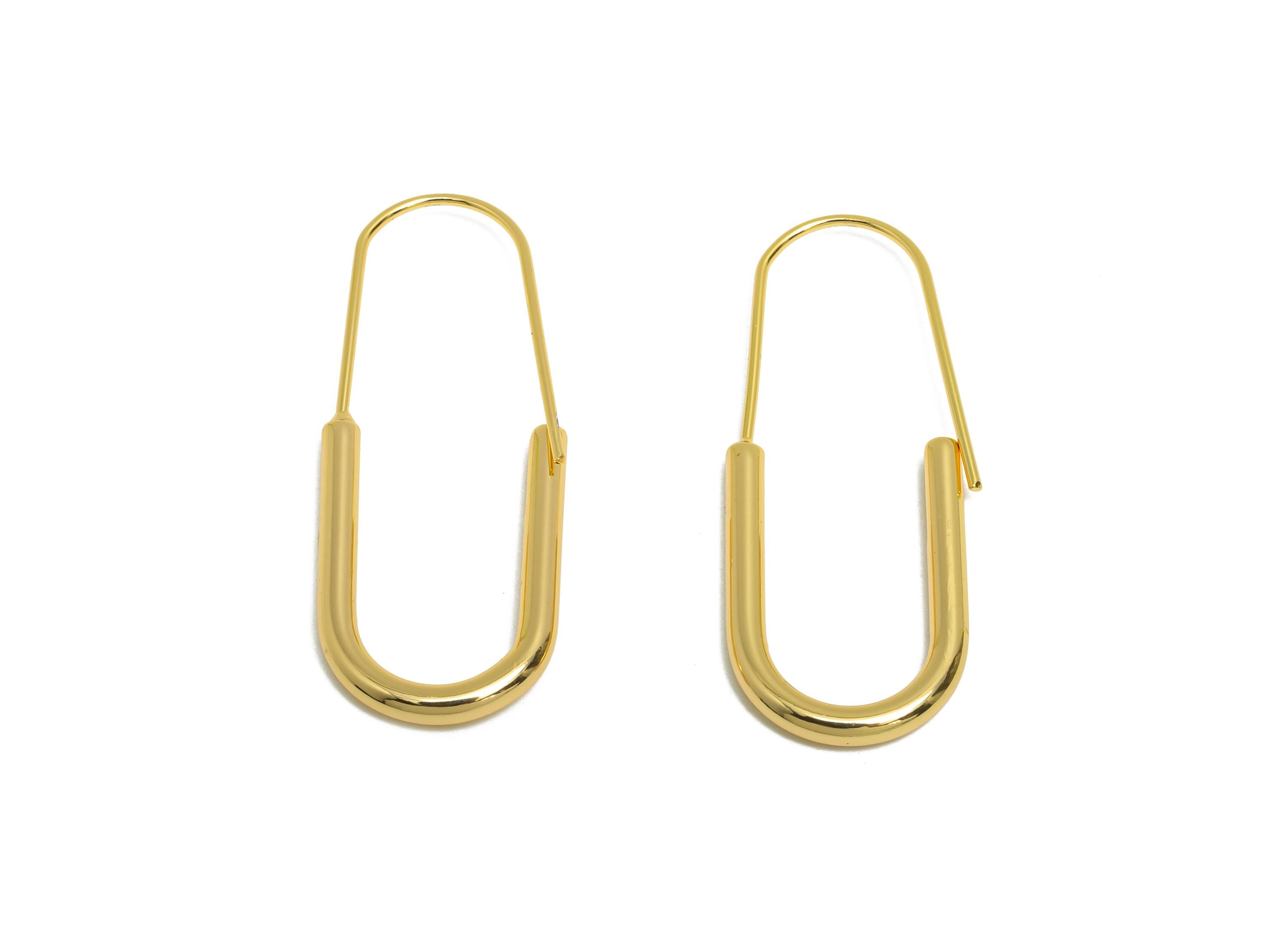 Brass U Shape Hoop Earring - Brass Hoops Earring Wire - Gold Minimalism Geometric Earring -18K Real Gold Plated Brass - 39x15x2.5mm- RGP9431