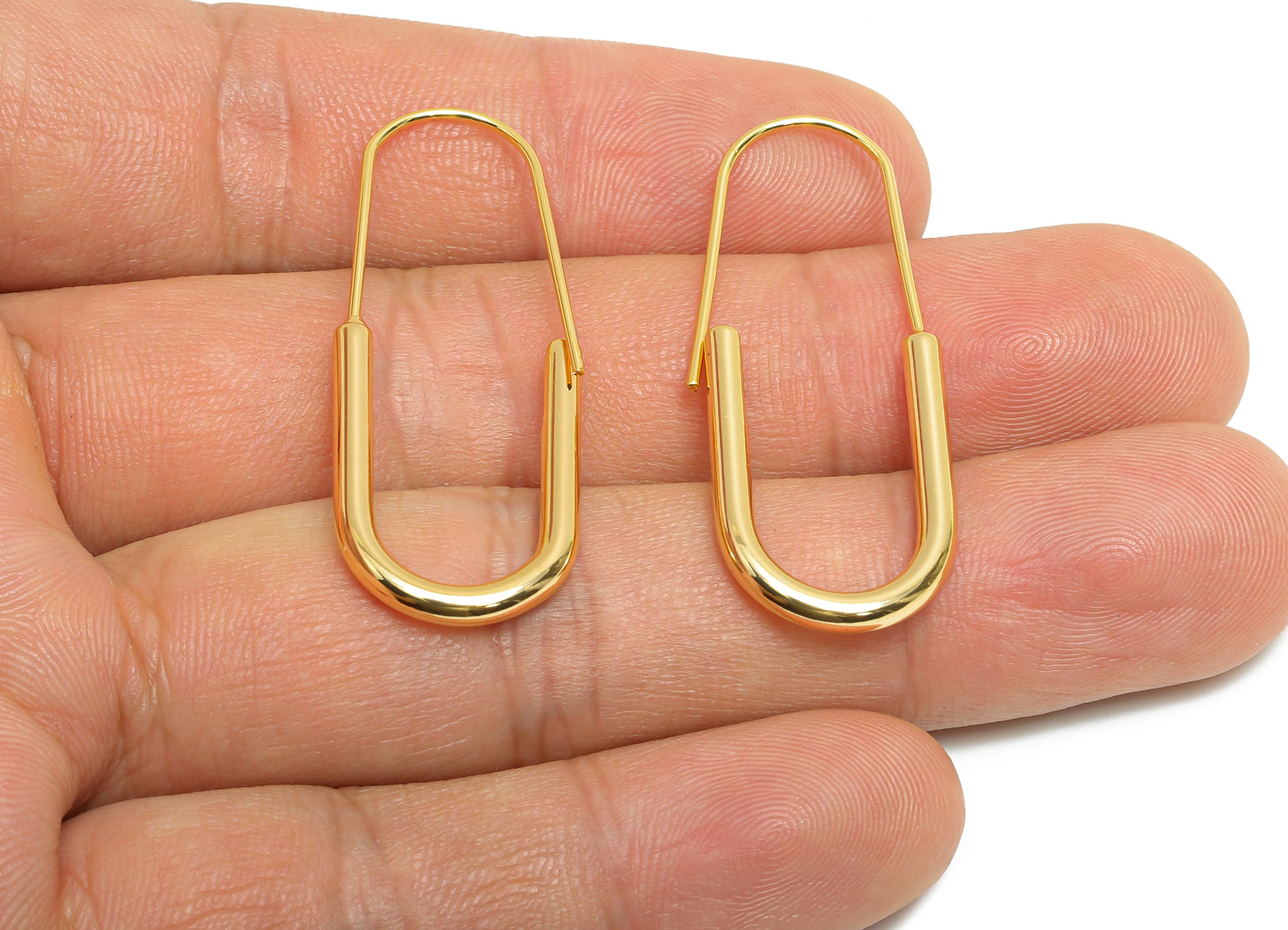 Brass U Shape Hoop Earring - Brass Hoops Earring Wire - Gold Minimalism Geometric Earring -18K Real Gold Plated Brass - 39x15x2.5mm- RGP9431