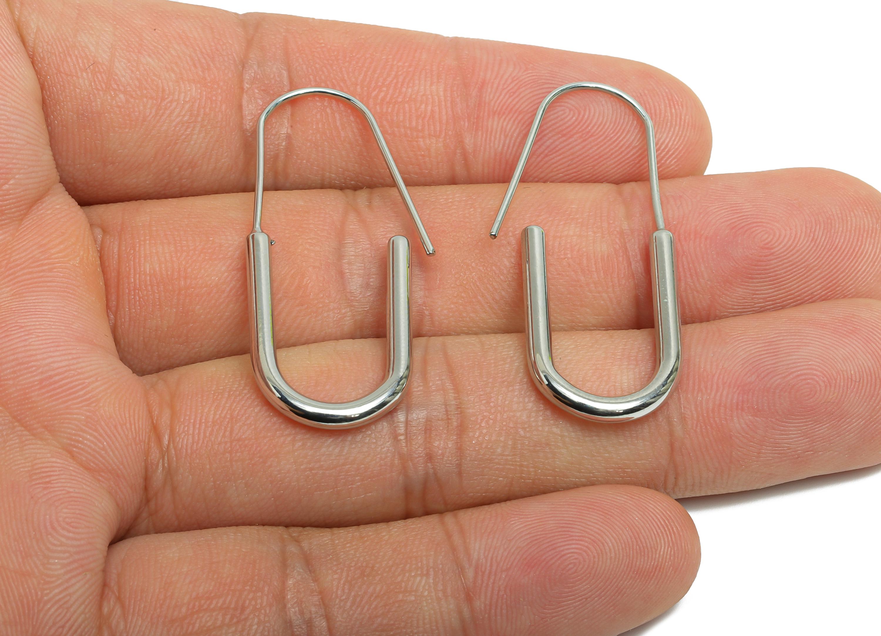 Brass U Shape Hoop Earring - Brass Hoop Earring Wire - White Minimalism Geometric Earring -18K Real White Gold Plated - 39x15x2.5mm-RGP9431S - DOMEDBAZAAR