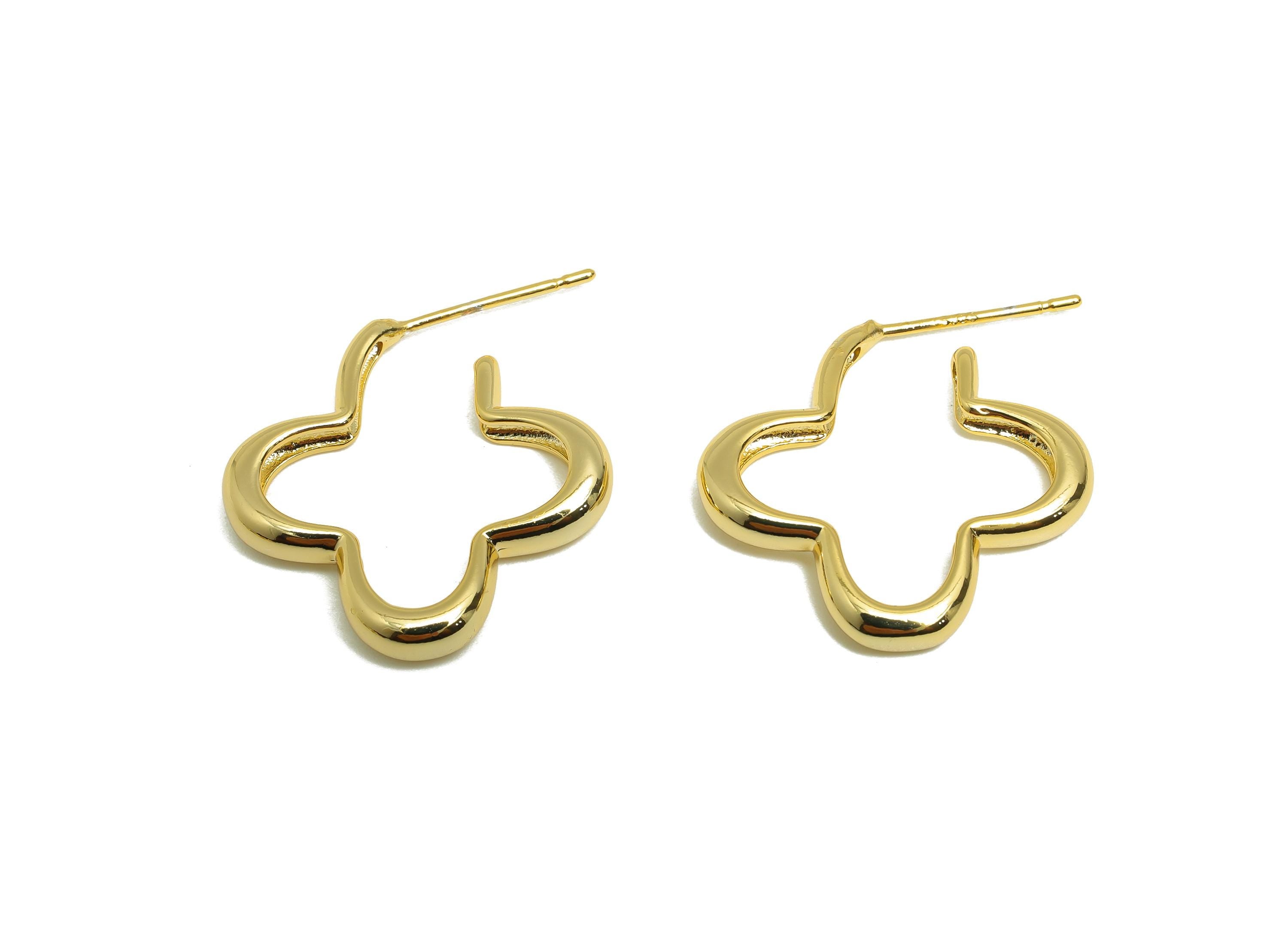 Flower Hoop Earring - Gold Dainty Botanical Hoop Earrings - Brass Classic Gold Hoop Earring - 18K Real Gold Plated - 21x20x3mm- RGP9230 - DOMEDBAZAAR