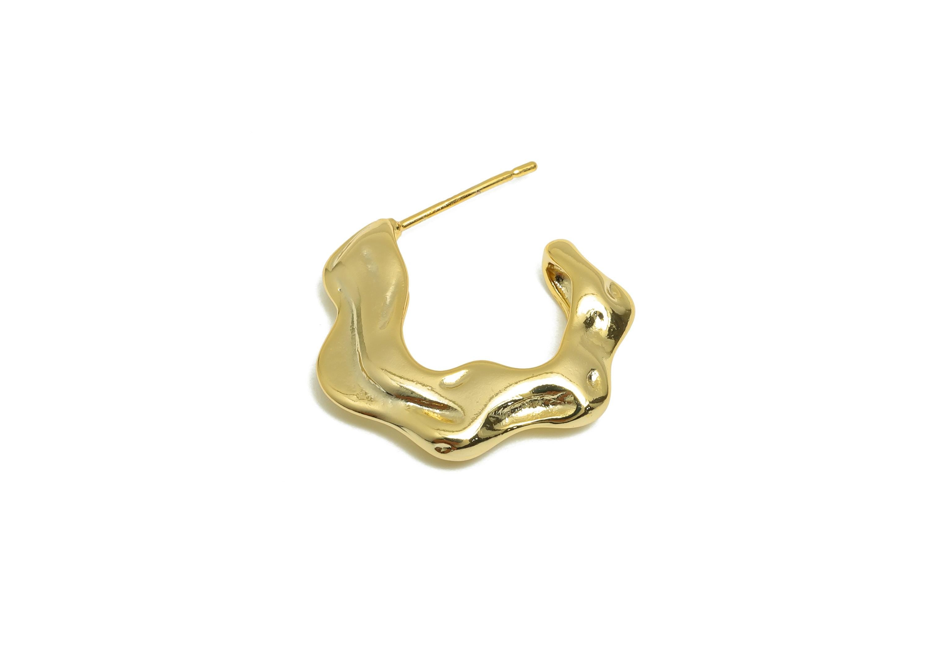 Wavy Hoop Earring - Brass Gold Artistic Hoop Earring - Brass Abstract Hoop Earring - Gold Jewelry - 18K Real Gold Plated - 22x3x4mm -RGP9217 - DOMEDBAZAAR