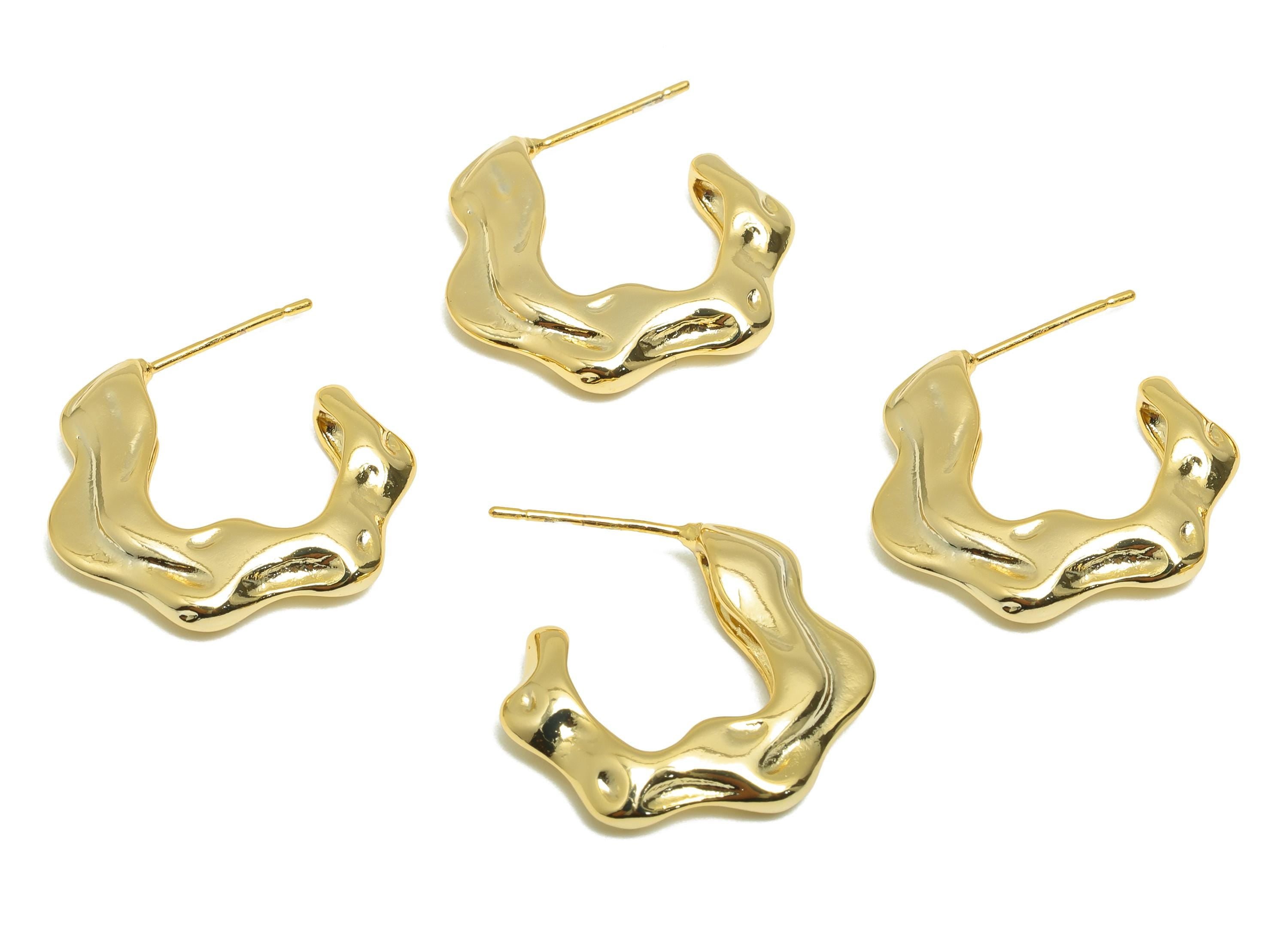 Wavy Hoop Earring - Brass Gold Artistic Hoop Earring - Brass Abstract Hoop Earring - Gold Jewelry - 18K Real Gold Plated - 22x3x4mm -RGP9217 - DOMEDBAZAAR