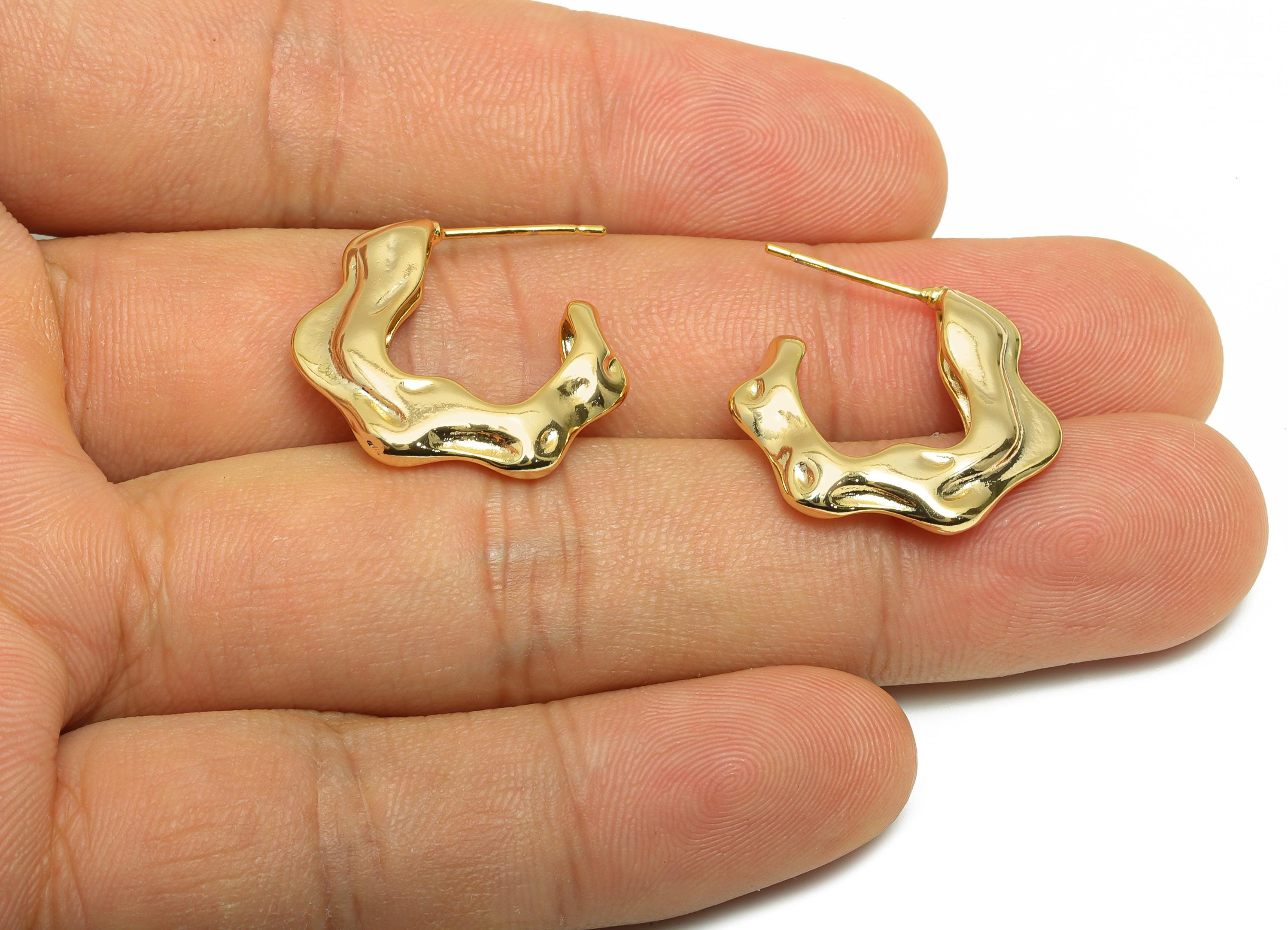 Wavy Hoop Earring - Brass Gold Artistic Hoop Earring - Brass Abstract Hoop Earring - Gold Jewelry - 18K Real Gold Plated - 22x3x4mm -RGP9217 - DOMEDBAZAAR