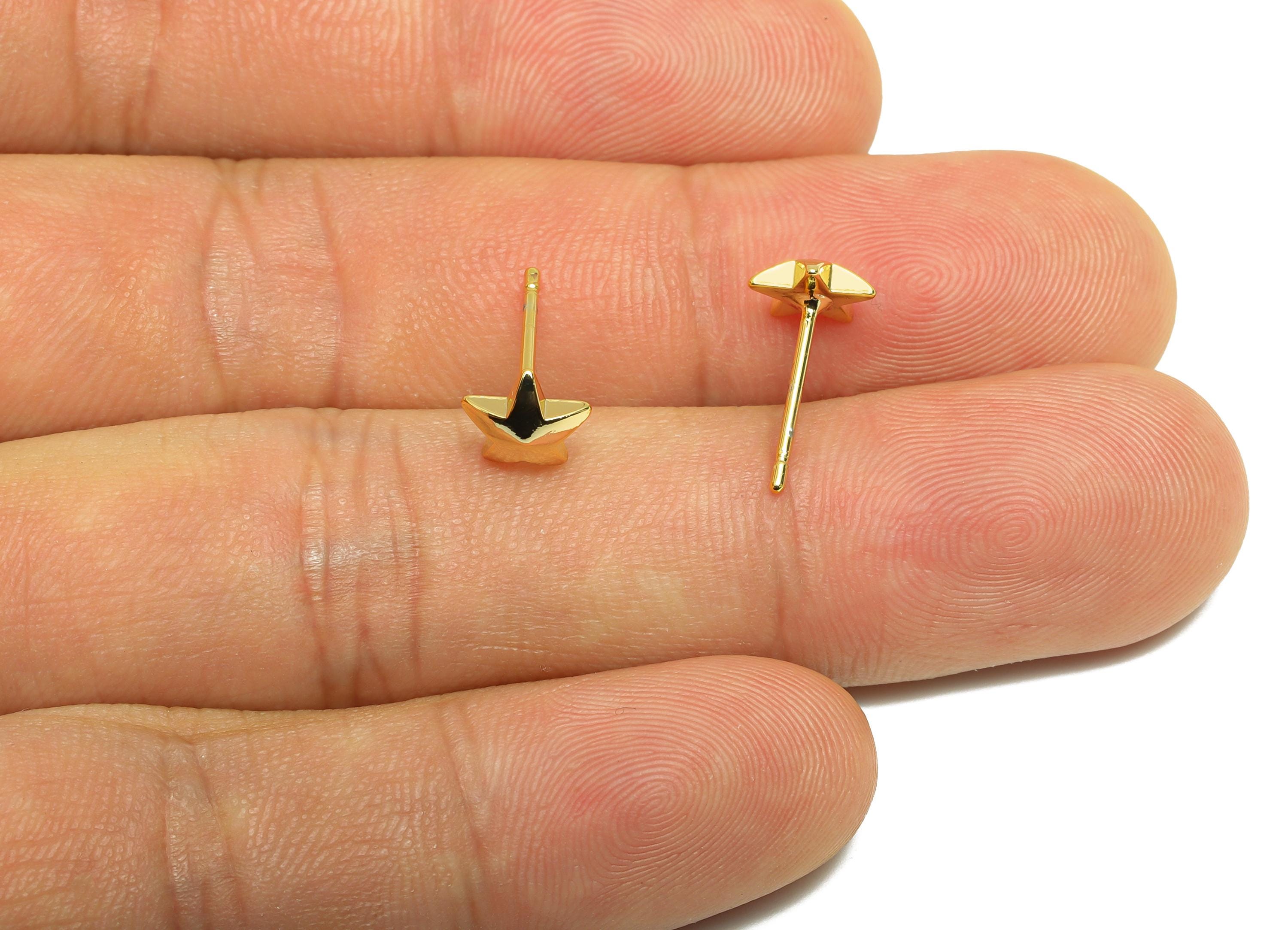 Gold Star Earring Stud - Gold Dainty Star Earring Post - Brass Classic Earring - Gold Jewelry - 18K Real Gold Plated - 6.86x6x1mm- RGP9227 - DOMEDBAZAAR