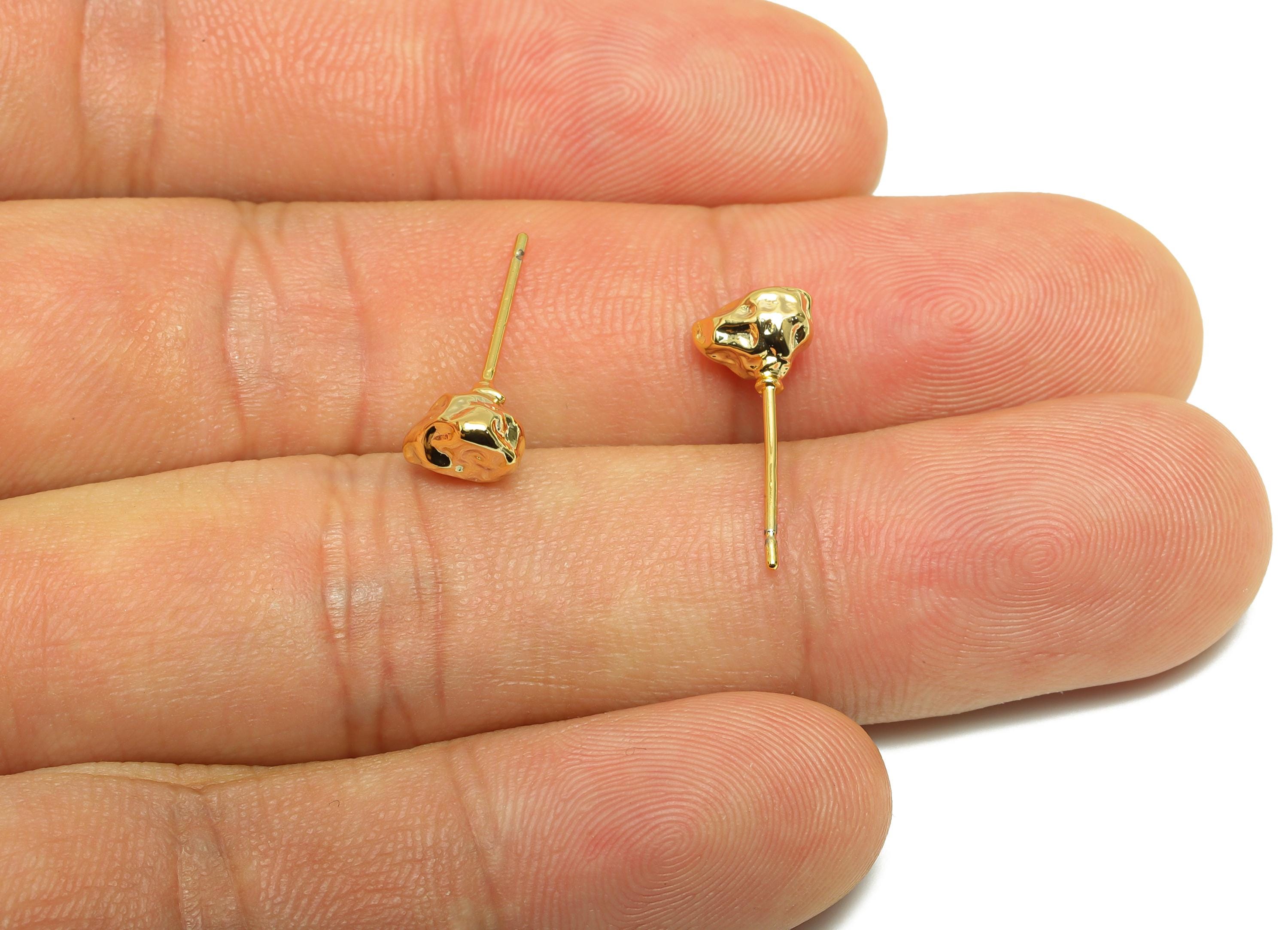 Gold Nugget Stud Earring - Brass Dainty Nugget Earring Post - Brass Modern Jewelry - Gold Jewelry - 18K Real Gold Plated - 6x5x4mm- RGP9229 - DOMEDBAZAAR