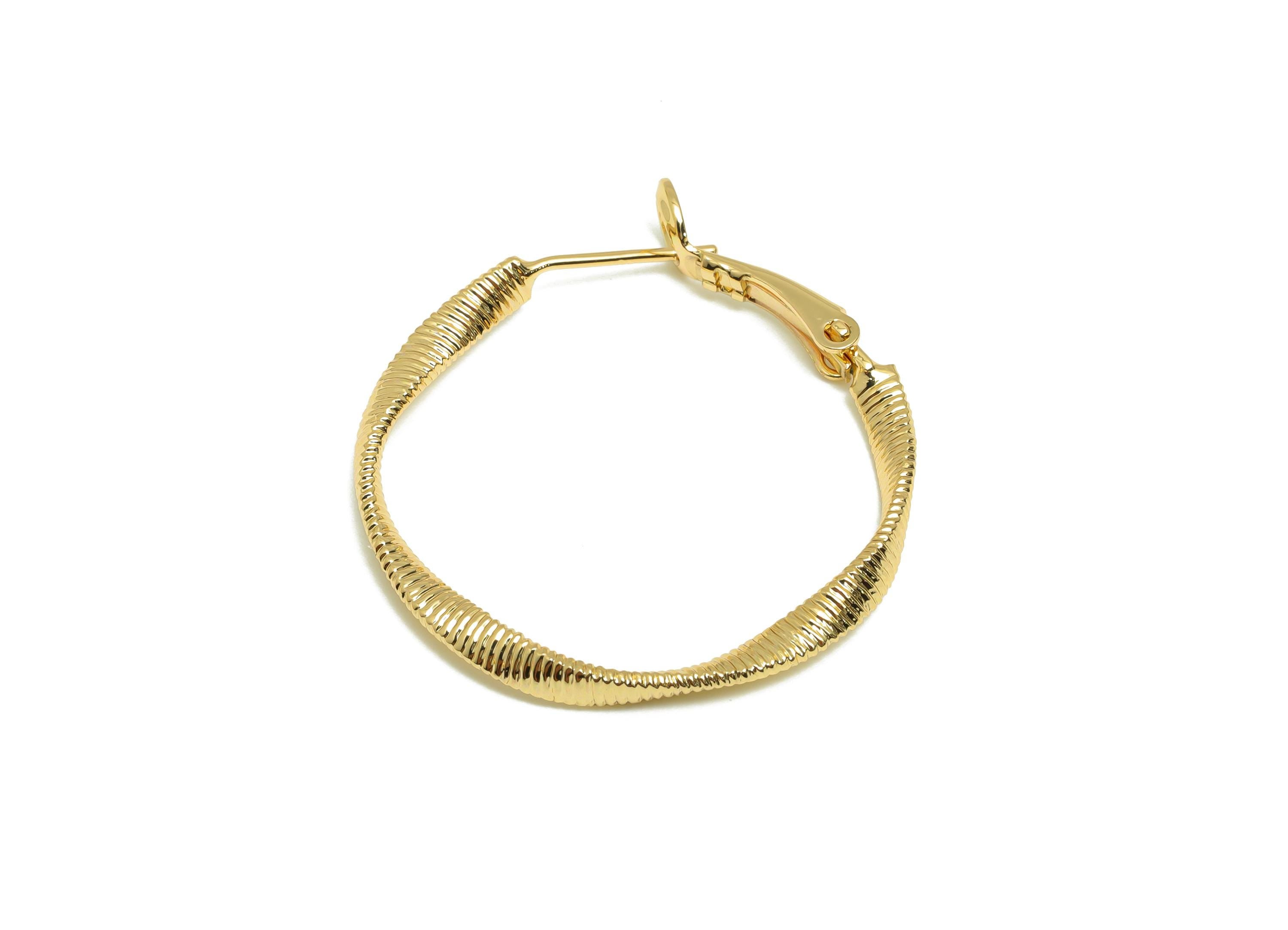 Twisted Hoop Earring - Chic Gold Hoop Earring Clasp - Brass Textured Hoop Clasp - Gold Jewelry - 18K Real Gold Plated - 34x30x2mm- RGP9219 - DOMEDBAZAAR