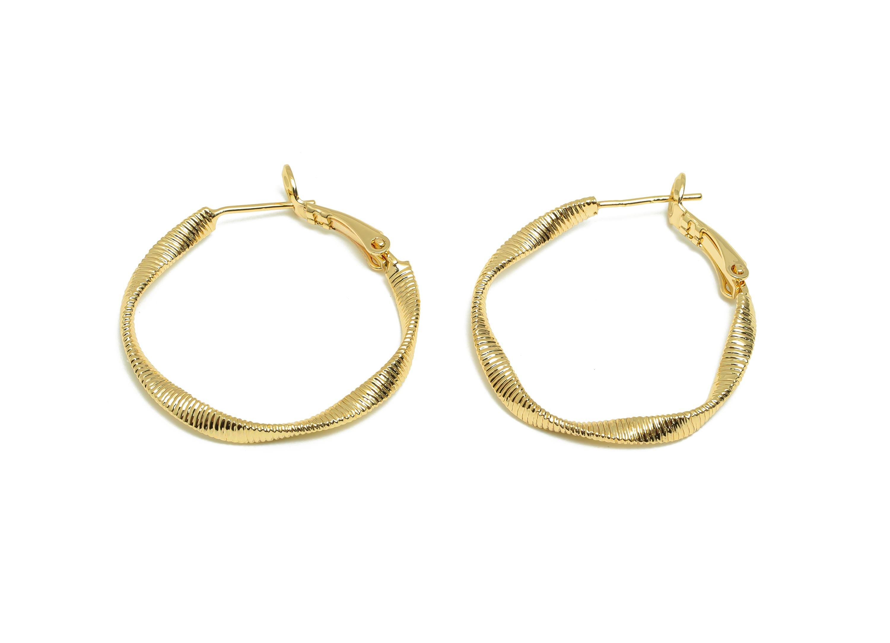 Twisted Hoop Earring - Chic Gold Hoop Earring Clasp - Brass Textured Hoop Clasp - Gold Jewelry - 18K Real Gold Plated - 34x30x2mm- RGP9219 - DOMEDBAZAAR