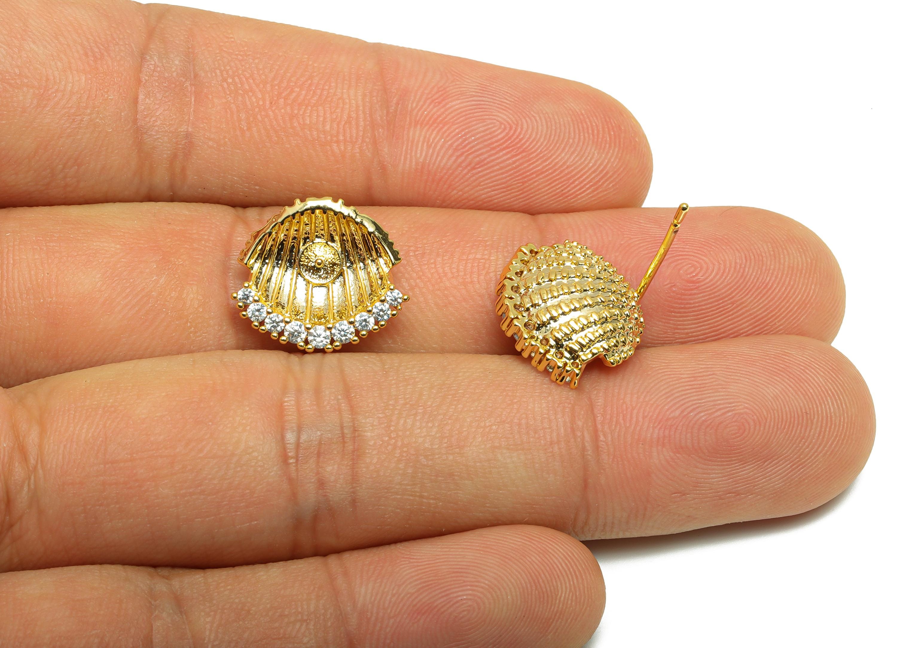 Gold Vintage Earring Stud - Gold Lustrous Pearls Earring Post - Brass Classic Earring For Pearl - 18K Real Gold Plated - 15x13x1mm- RGP9201 - DOMEDBAZAAR