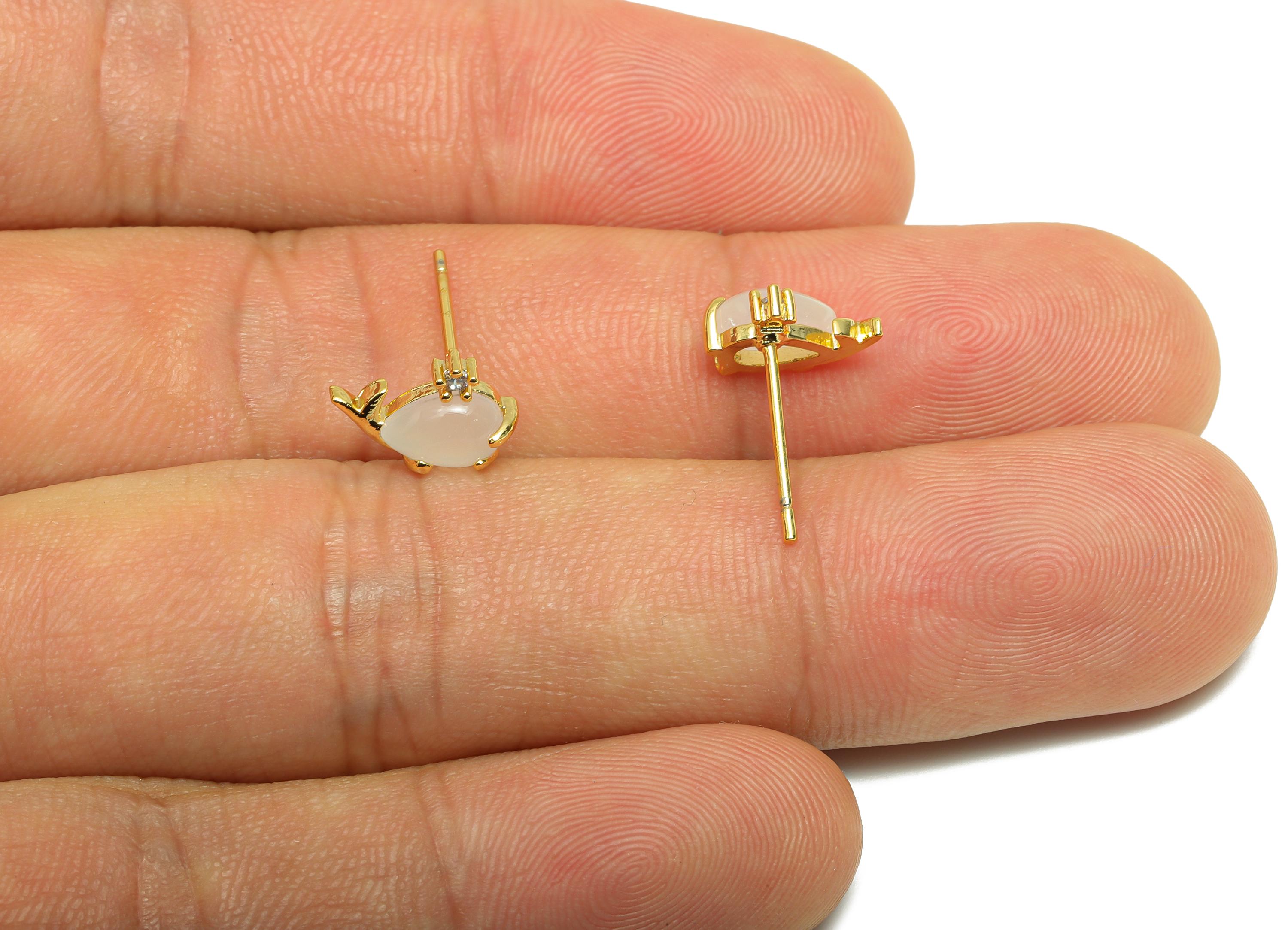 Whale Earring Stud - Brass Zircon Whale Earring Post - Ocean-Themed Jewelry - Marine Life Jewelry - 18K Real Gold Plating -9x7x3mm - RGP9218 - DOMEDBAZAAR