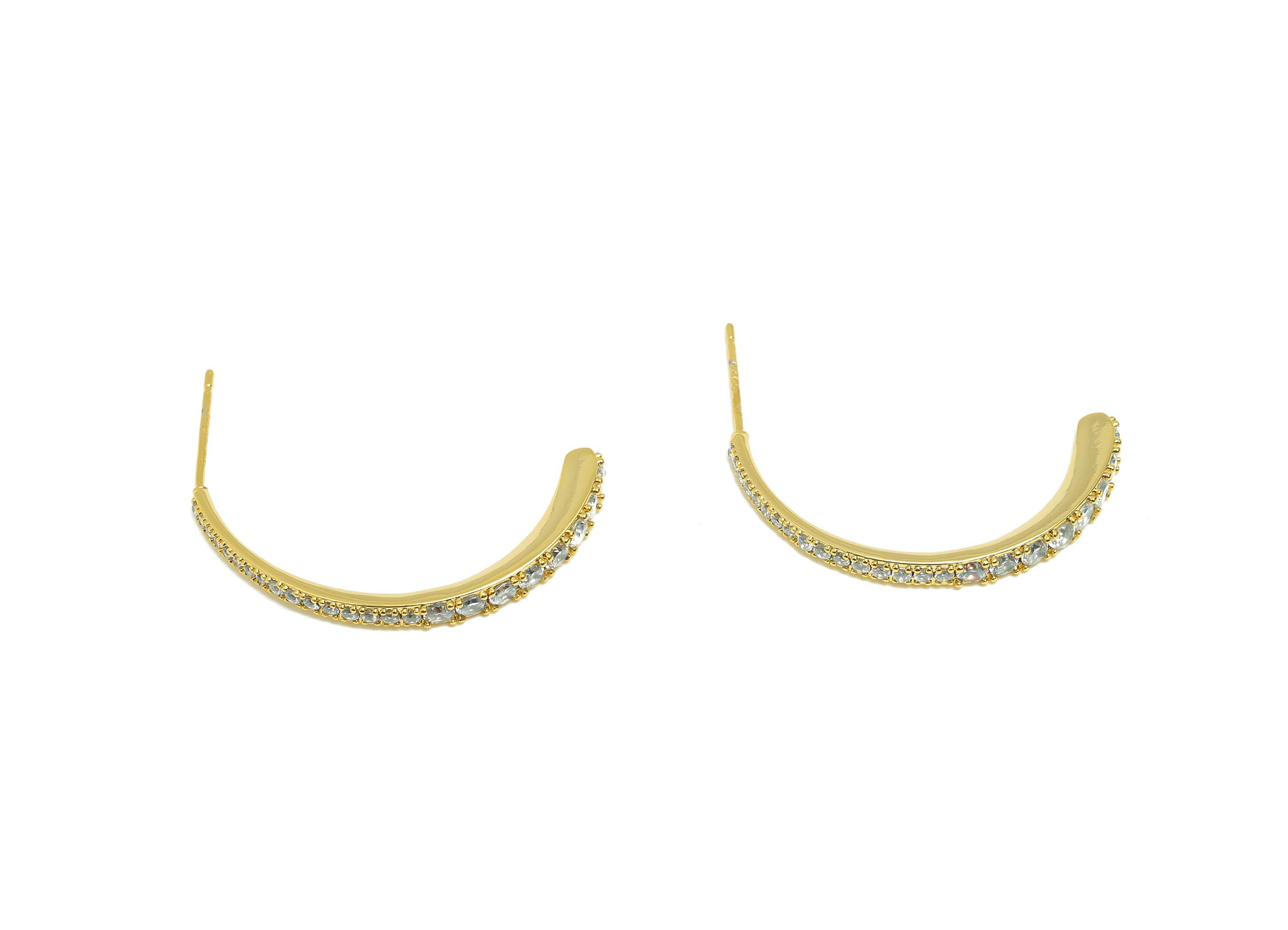 Brass Hoop Earring - Brass Gold Artistic Hoop Earring - Brass Zircon Hoop Earring - Gold Jewelry - 18K Real Gold Plated - 31x3x3mm - RGP9232 - DOMEDBAZAAR