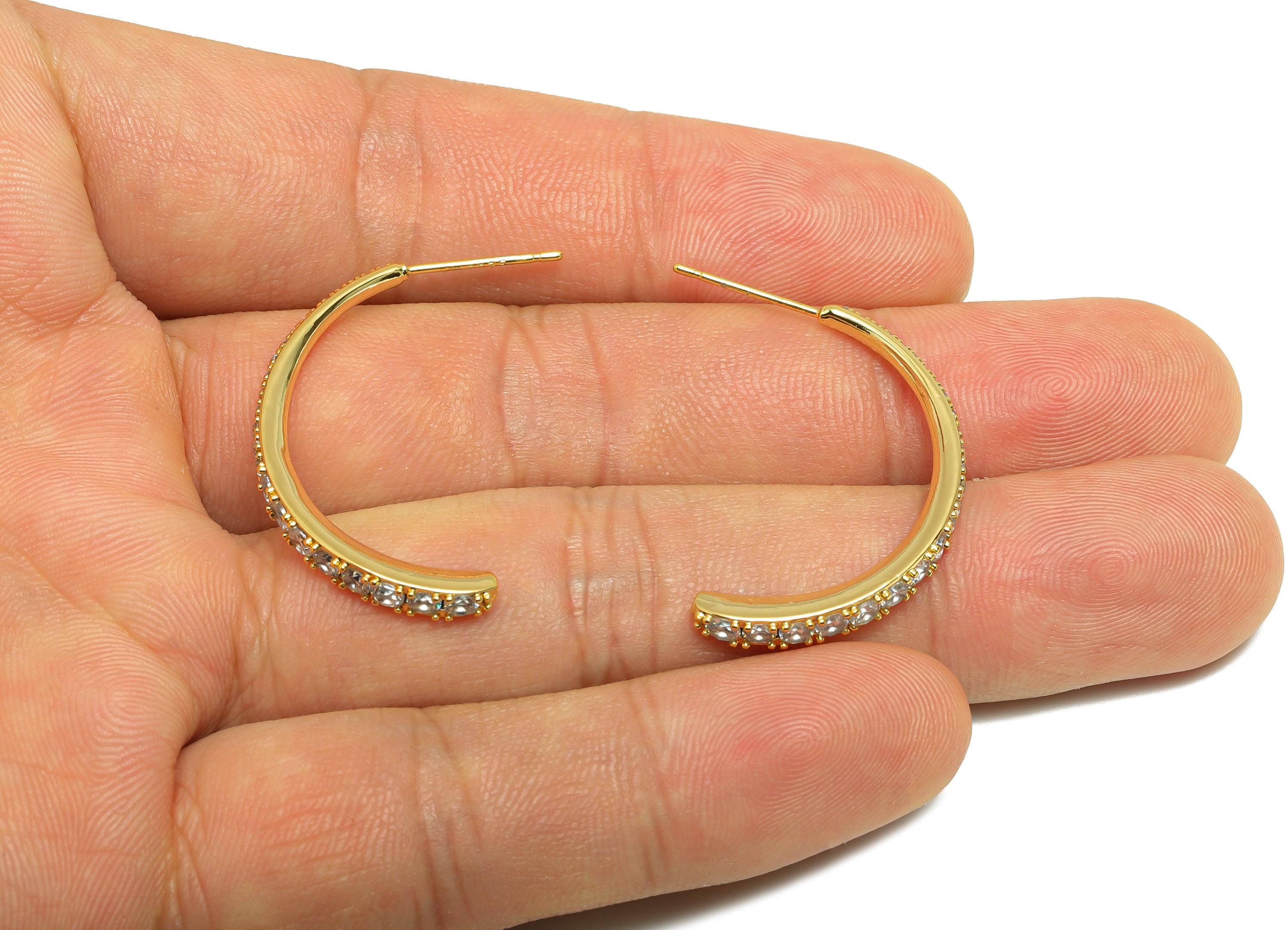 Brass Hoop Earring - Brass Gold Artistic Hoop Earring - Brass Zircon Hoop Earring - Gold Jewelry - 18K Real Gold Plated - 31x3x3mm - RGP9232 - DOMEDBAZAAR
