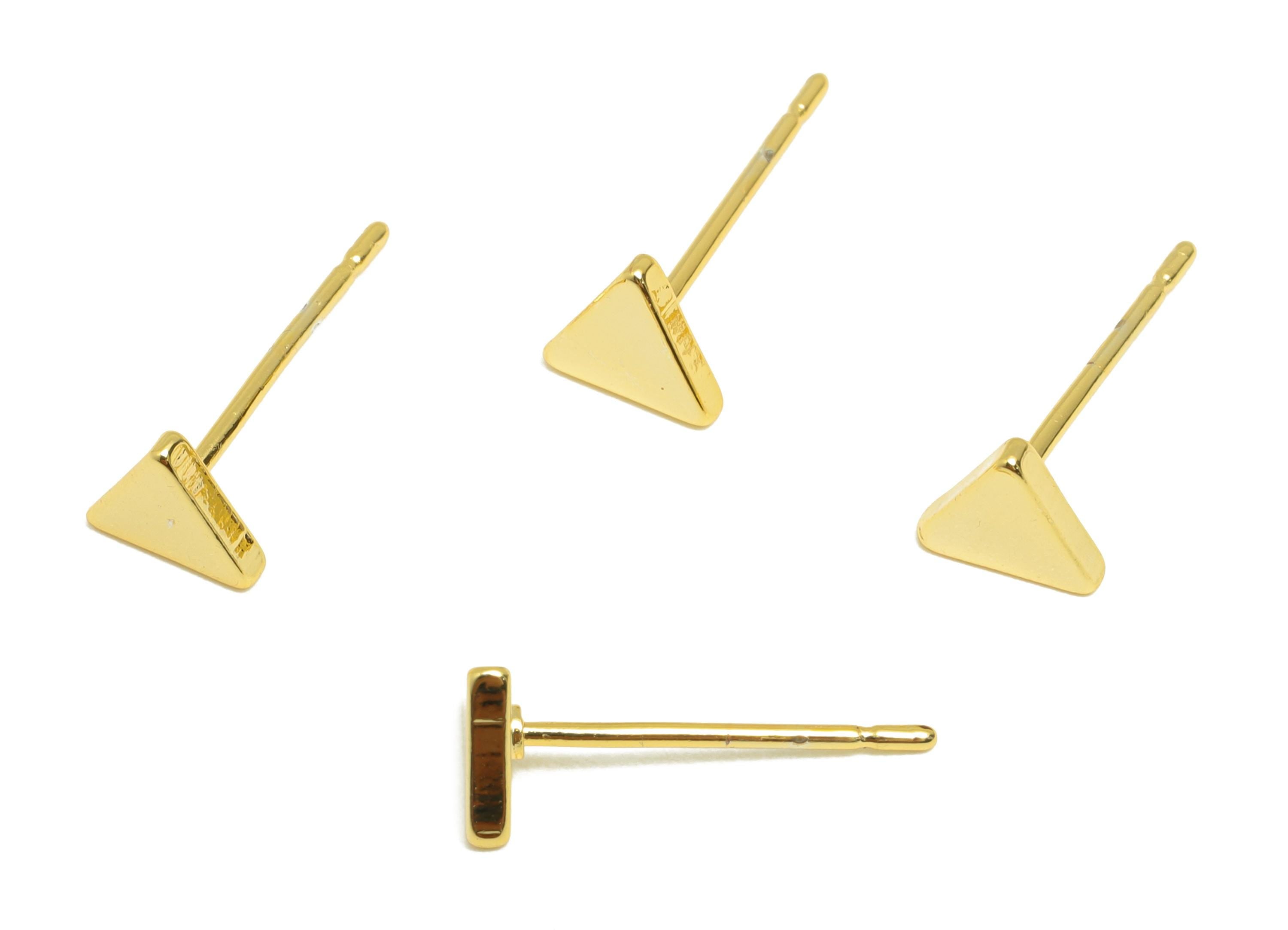 Brass Triangle Earring - Gold Geometry Earring Post - Brass Modern Earring - Minimalist Jewelry - 18K Real Gold Plated - 4x4x1mm - RGP9196 - DOMEDBAZAAR