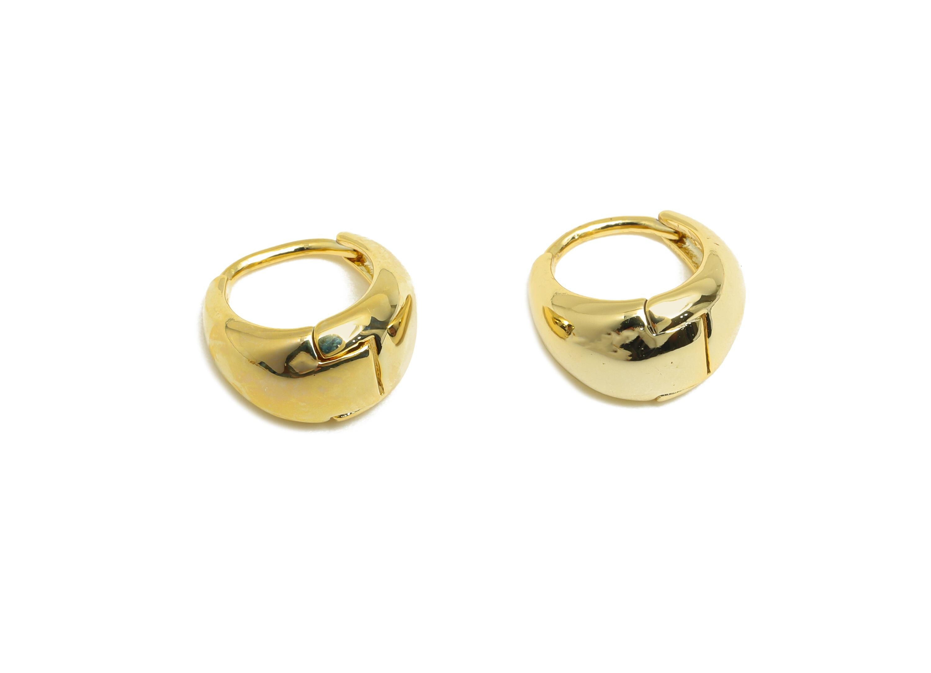 Classic Gold Hoop Earring - Brass Chunky Gold Huggie Earring - Brass Everyday Jewelry - 18K Real Gold Plating - 11.2x5x1mm - RGP9198 - DOMEDBAZAAR