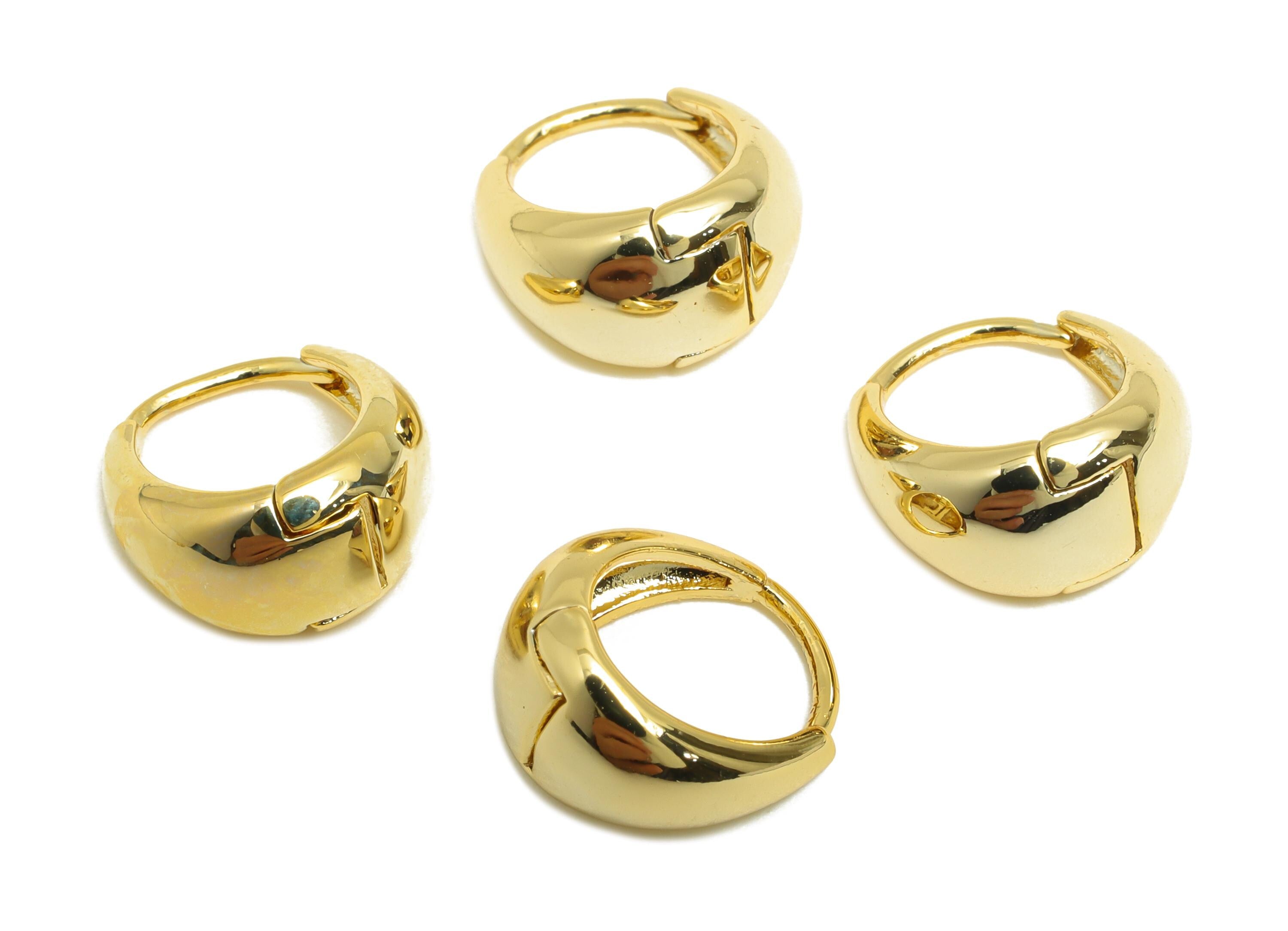 Classic Gold Hoop Earring - Brass Chunky Gold Huggie Earring - Brass Everyday Jewelry - 18K Real Gold Plating - 11.2x5x1mm - RGP9198 - DOMEDBAZAAR