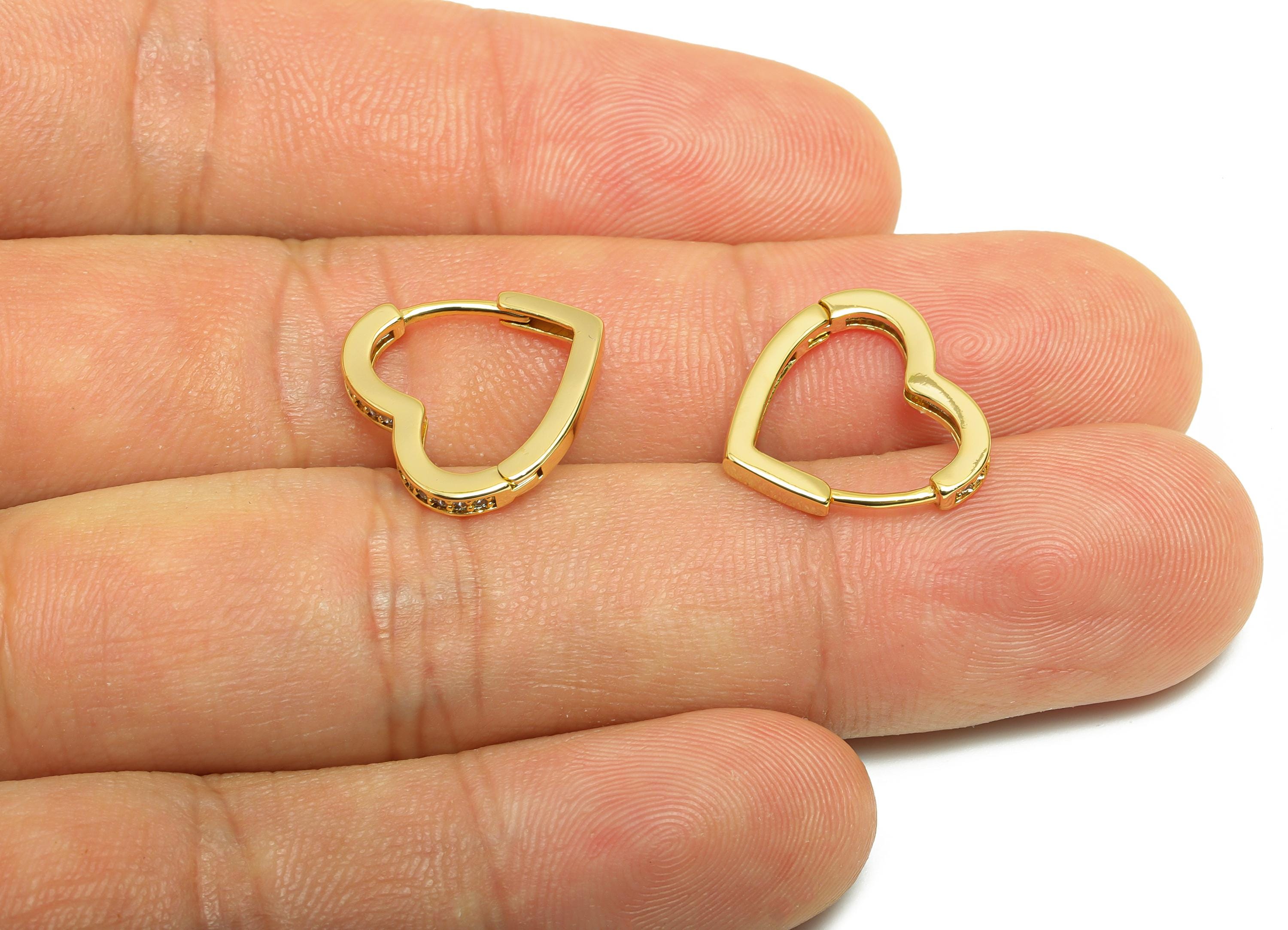Heart Gold Hoop Earring - Brass Simple Gold Huggie Earring - Zircon Everyday Jewelry - 18K Real Gold Plating -16x14x2mm - RGP9203 - DOMEDBAZAAR