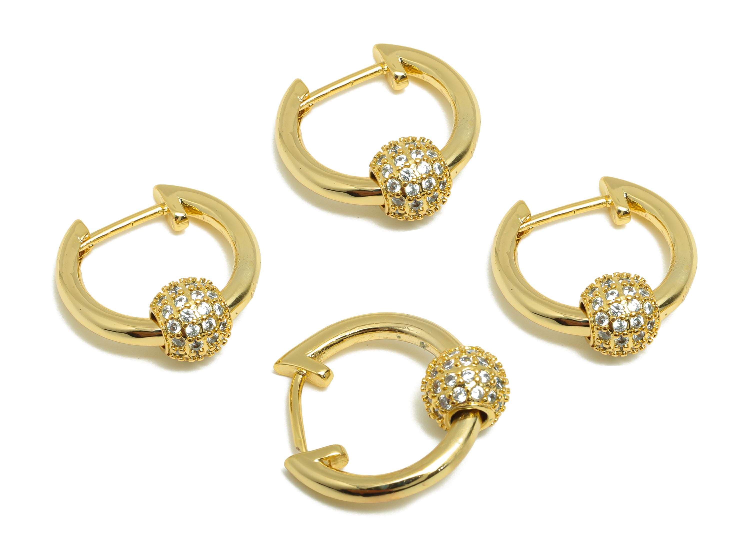 Shakeable Ball Hoop Earring - Brass Gold Modern Huggie Earring - Zircon Trendy Hoop Jewelry - 18K Real Gold Plating - 17x16x2mm - RGP9197 - DOMEDBAZAAR