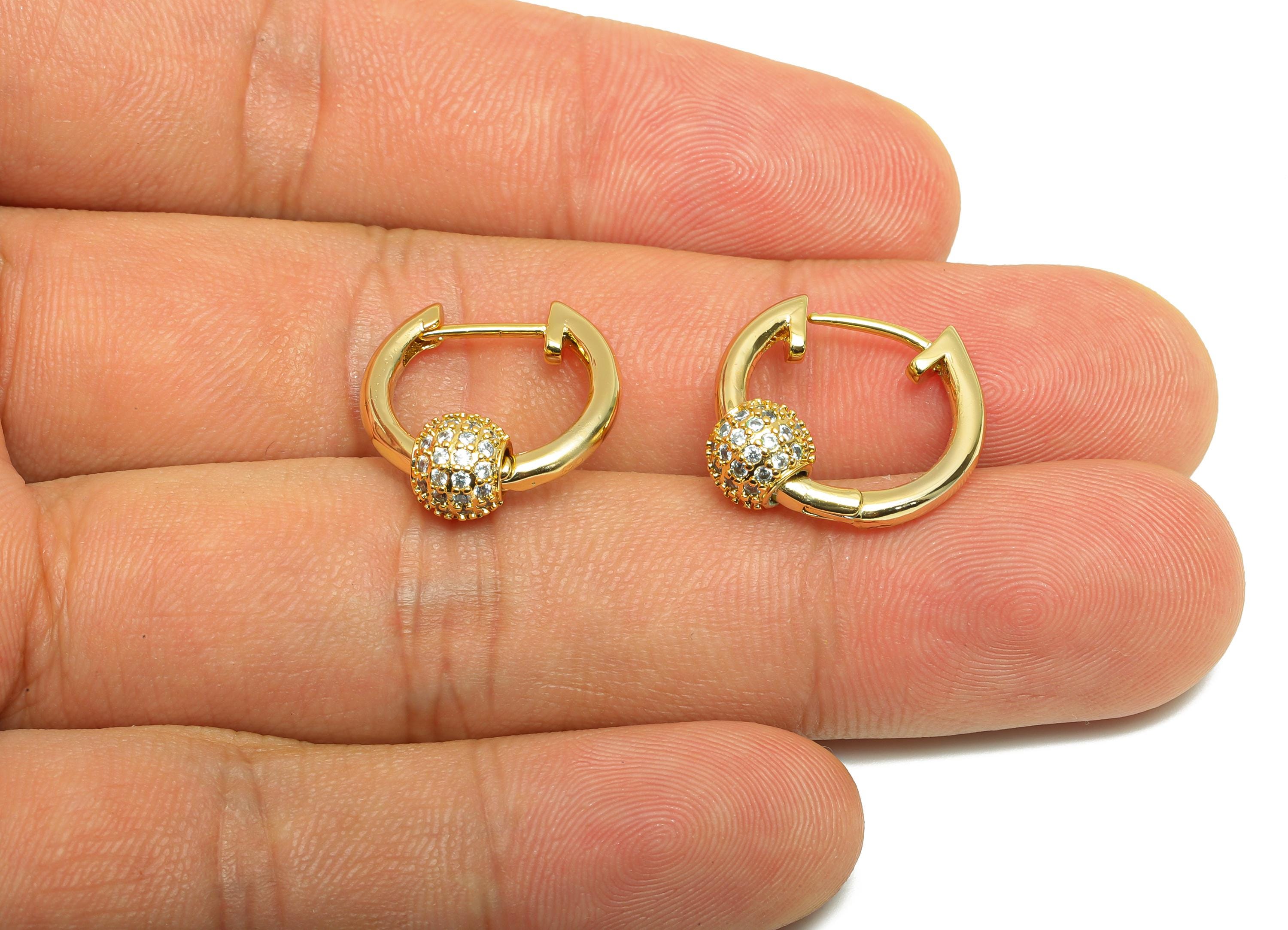 Shakeable Ball Hoop Earring - Brass Gold Modern Huggie Earring - Zircon Trendy Hoop Jewelry - 18K Real Gold Plating - 17x16x2mm - RGP9197 - DOMEDBAZAAR