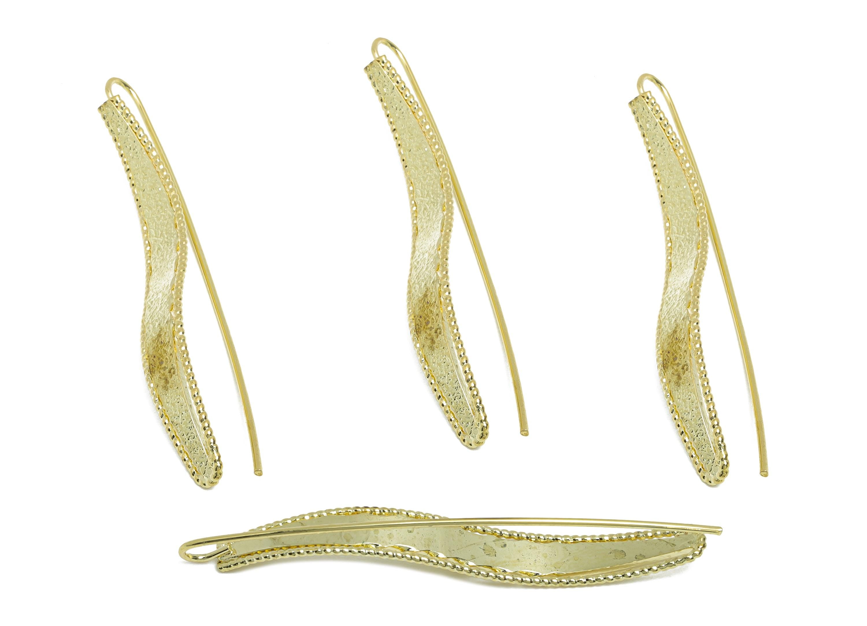 Brass Curved Earring Wire - Hammered Wave Earrings Wire - Gold Minimalism Long Earring -14K Real Gold Plated Brass - 53x7x1.2mm - RGP9427-14 - DOMEDBAZAAR