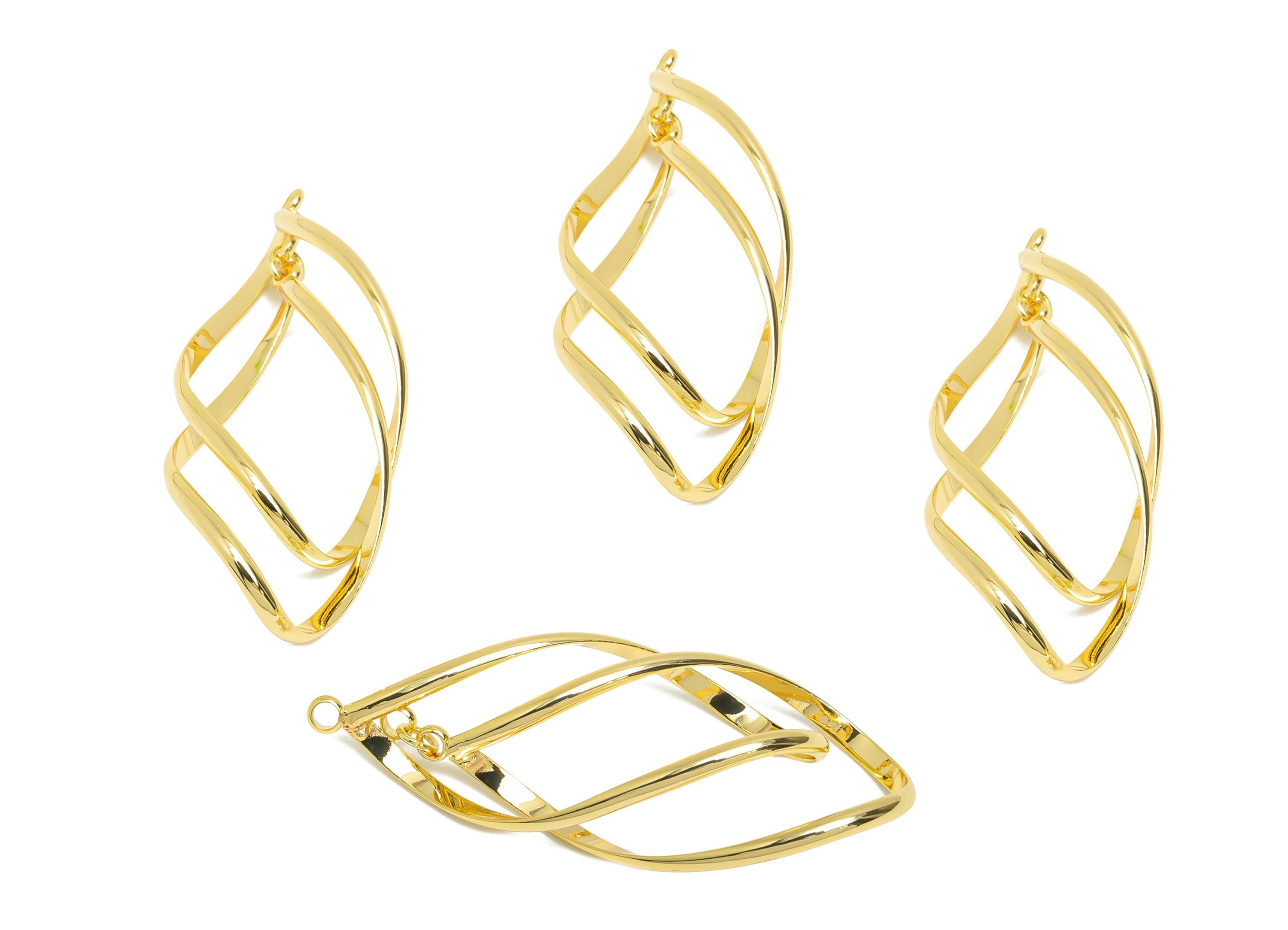 Brass Twisted Hoop Pendant - Gold Double Loop Earring Charm - Interlock Geometric Pendant - 18K Real Gold-Plated Brass - 43x20x1mm - RGP9441 - DOMEDBAZAAR