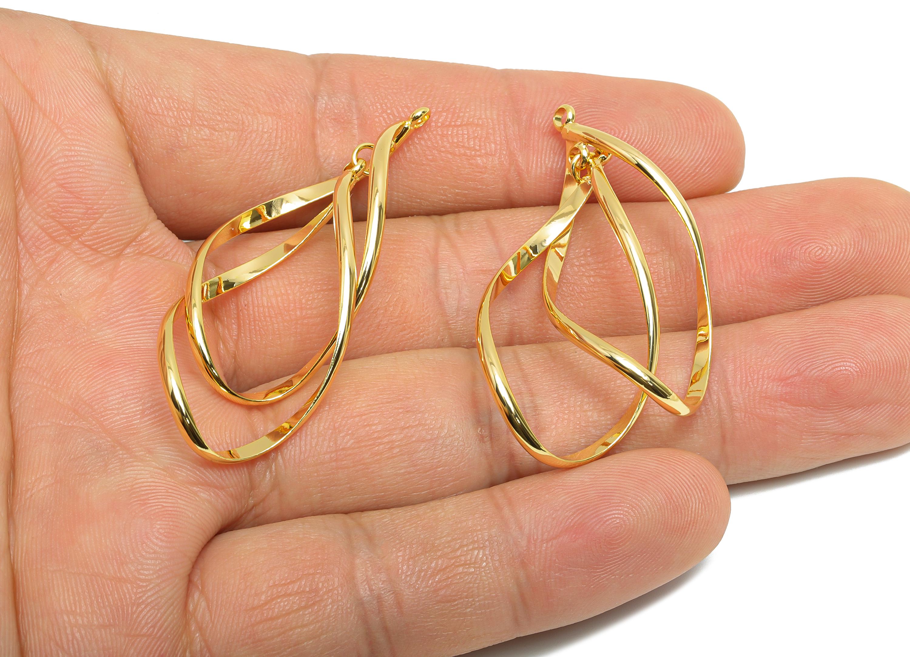Brass Twisted Hoop Pendant - Gold Double Loop Earring Charm - Interlock Geometric Pendant - 18K Real Gold-Plated Brass - 43x20x1mm - RGP9441 - DOMEDBAZAAR