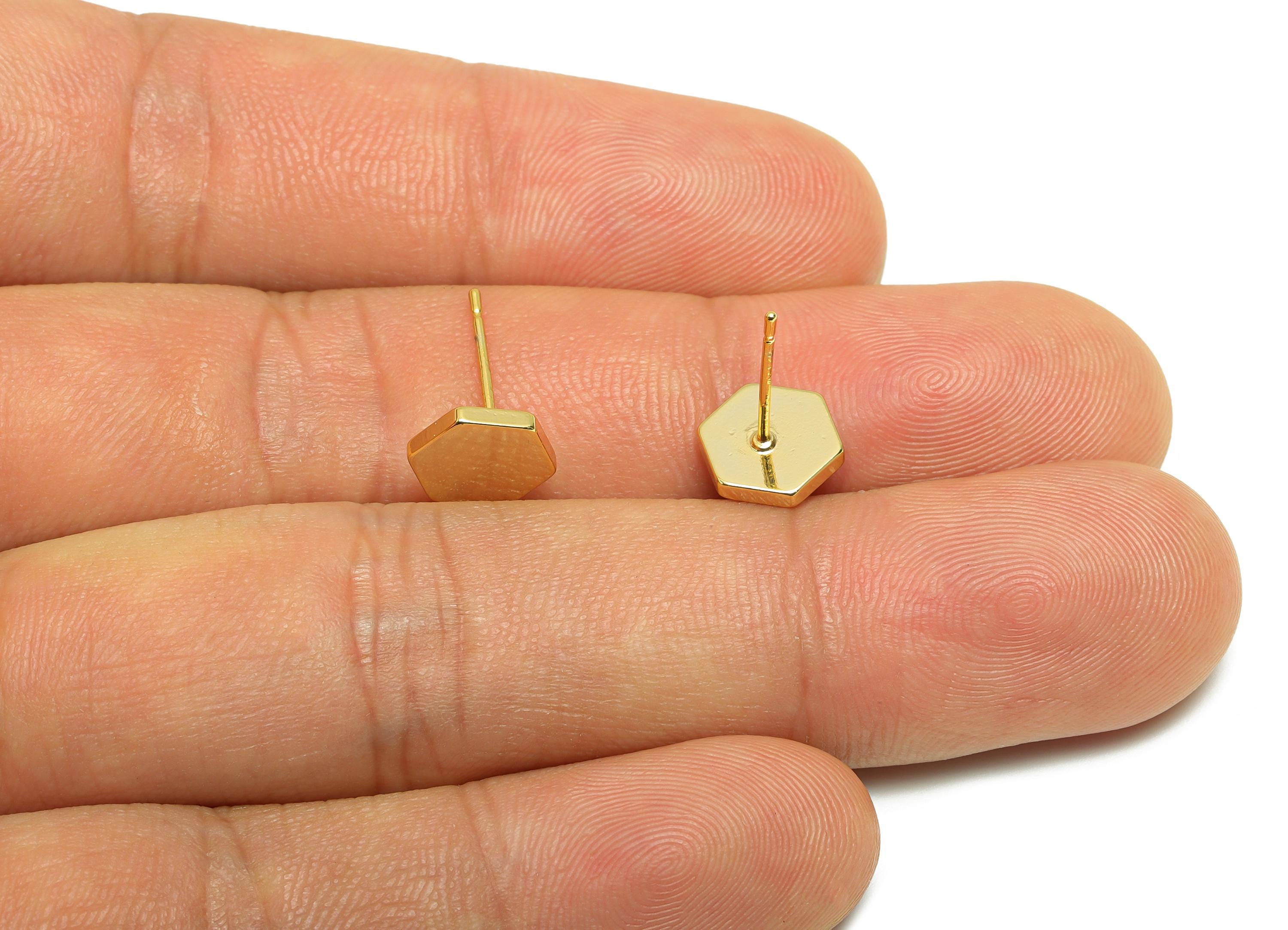 Brass Hexagon Earring - Gold Geometry Earring Post - Brass Modern Earring - Minimalist Jewelry - 18K Real Gold Plated - 7.94x7x1mm - RGP9236 - DOMEDBAZAAR
