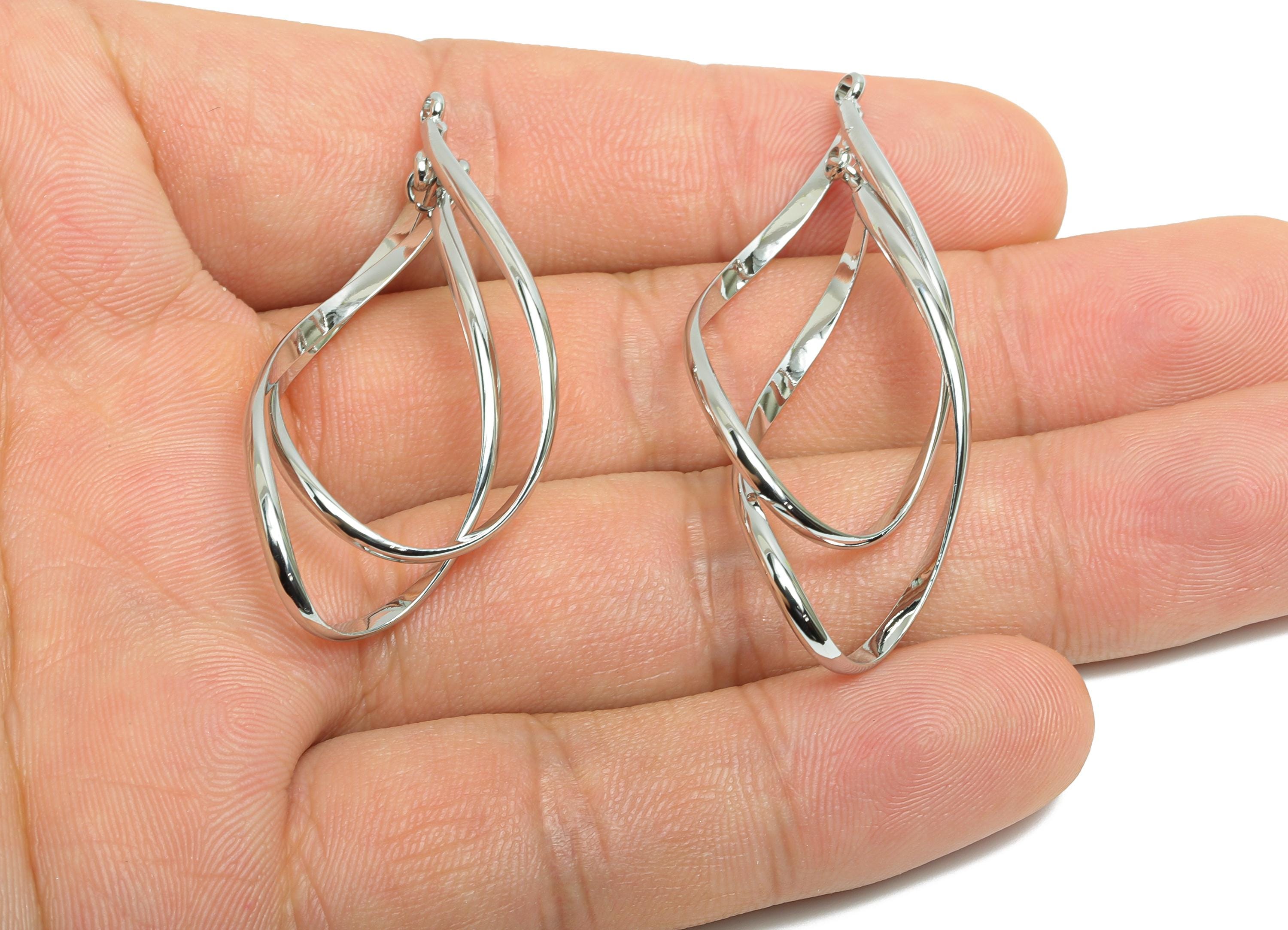 Brass Twisted Hoop Pendant - White Double Loop Earring Charm - Interlock Geometric Charm - 18K Real White Gold-Plated - 43x20x1mm - RGP9441S - DOMEDBAZAAR