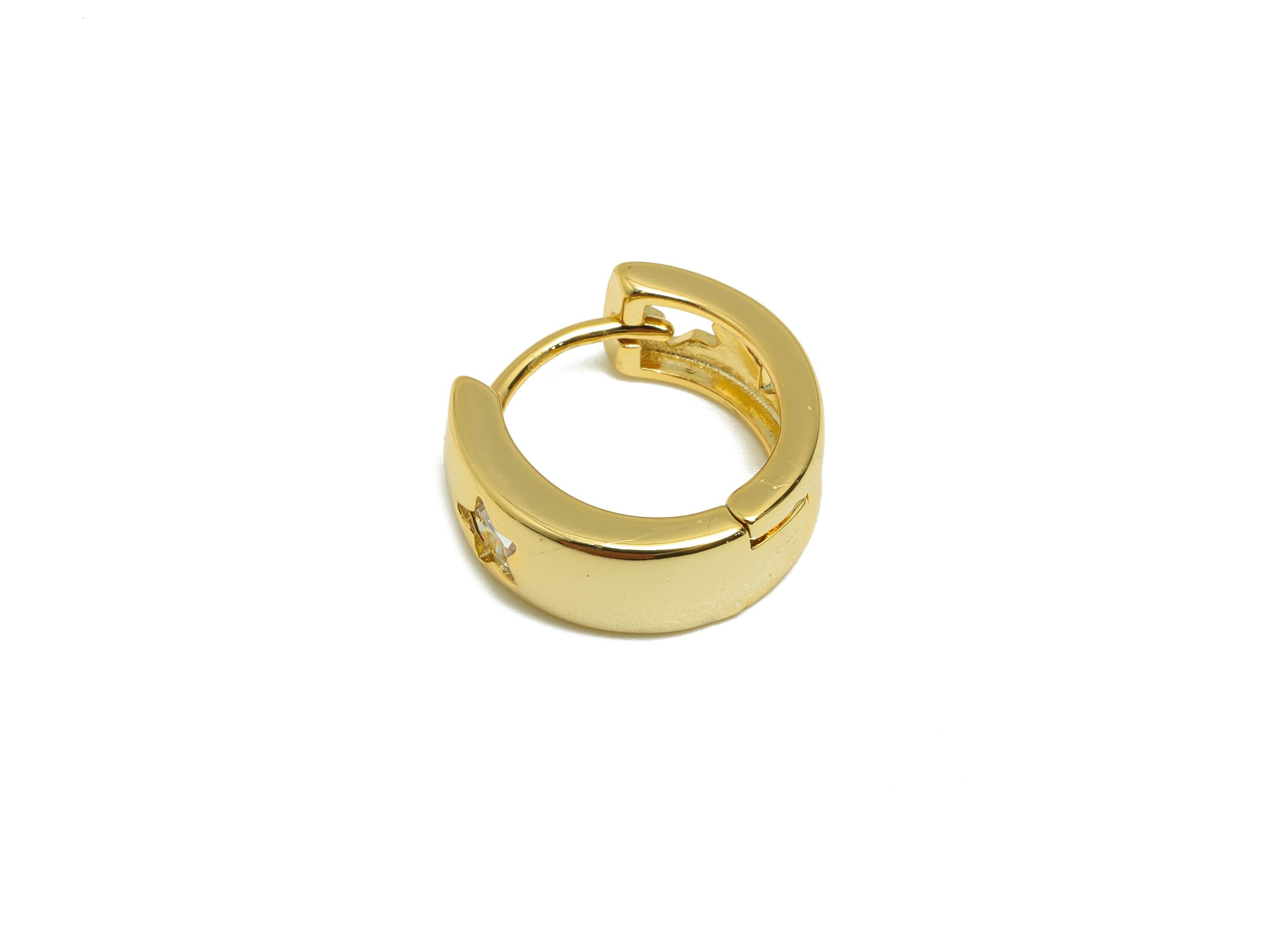 Star Gold Hoop Earring - Brass Chunky Gold Huggie Clasp Earring - Brass Everyday Jewelry - 18K Real Gold Plating - 13x13.18x2.2mm - RGP9237 - DOMEDBAZAAR