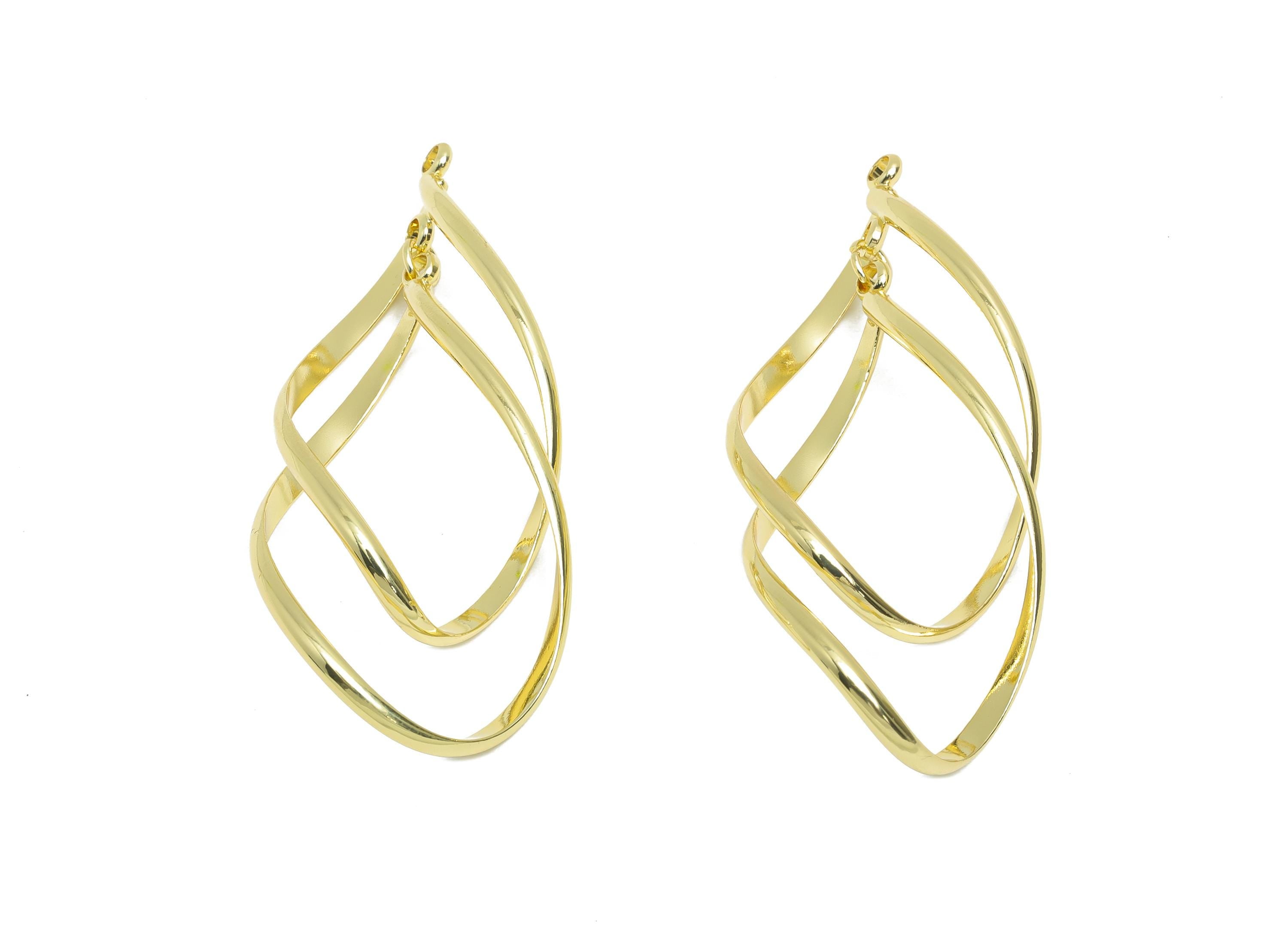 Brass Twisted Hoop Pendant - Gold Double Loop Earring Charms - Interlock Geometric Pendant - 14K Real Gold-Plating - 43x20x1mm - RGP9441-14 - DOMEDBAZAAR