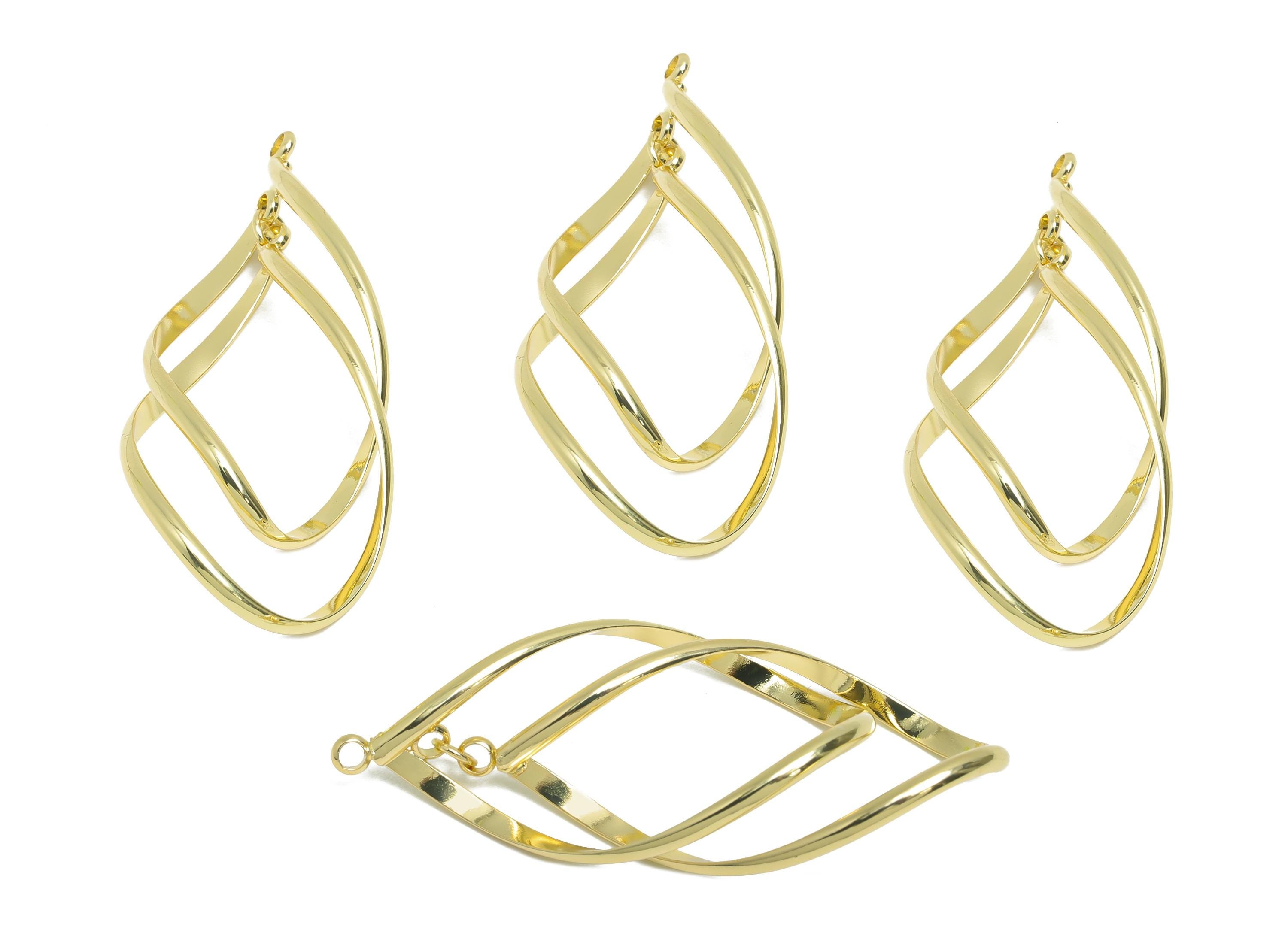 Brass Twisted Hoop Pendant - Gold Double Loop Earring Charms - Interlock Geometric Pendant - 14K Real Gold-Plating - 43x20x1mm - RGP9441-14 - DOMEDBAZAAR